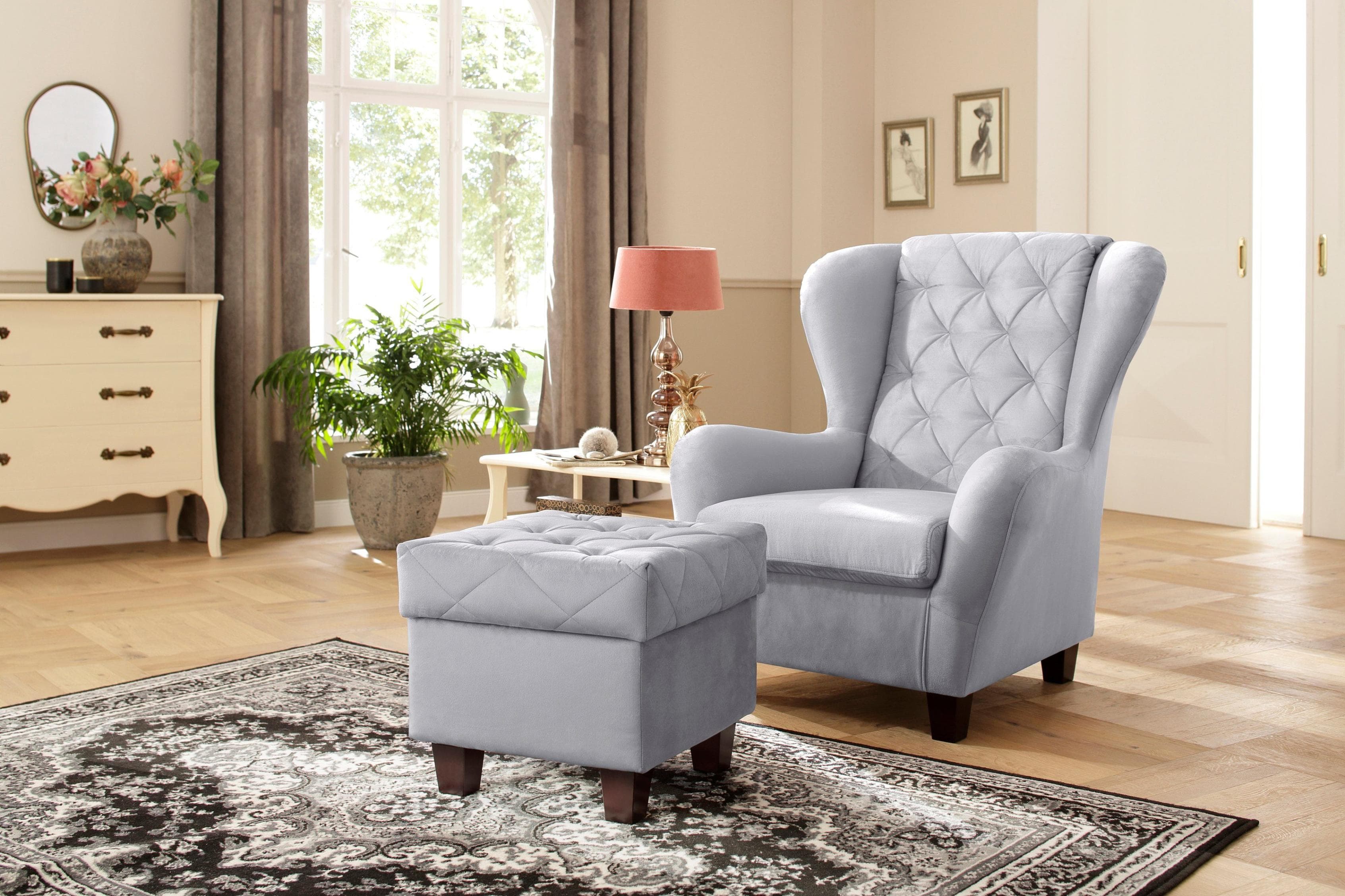 Home Affaire Ohrensessel Alexandra Grau mit Hocker Samtvelours