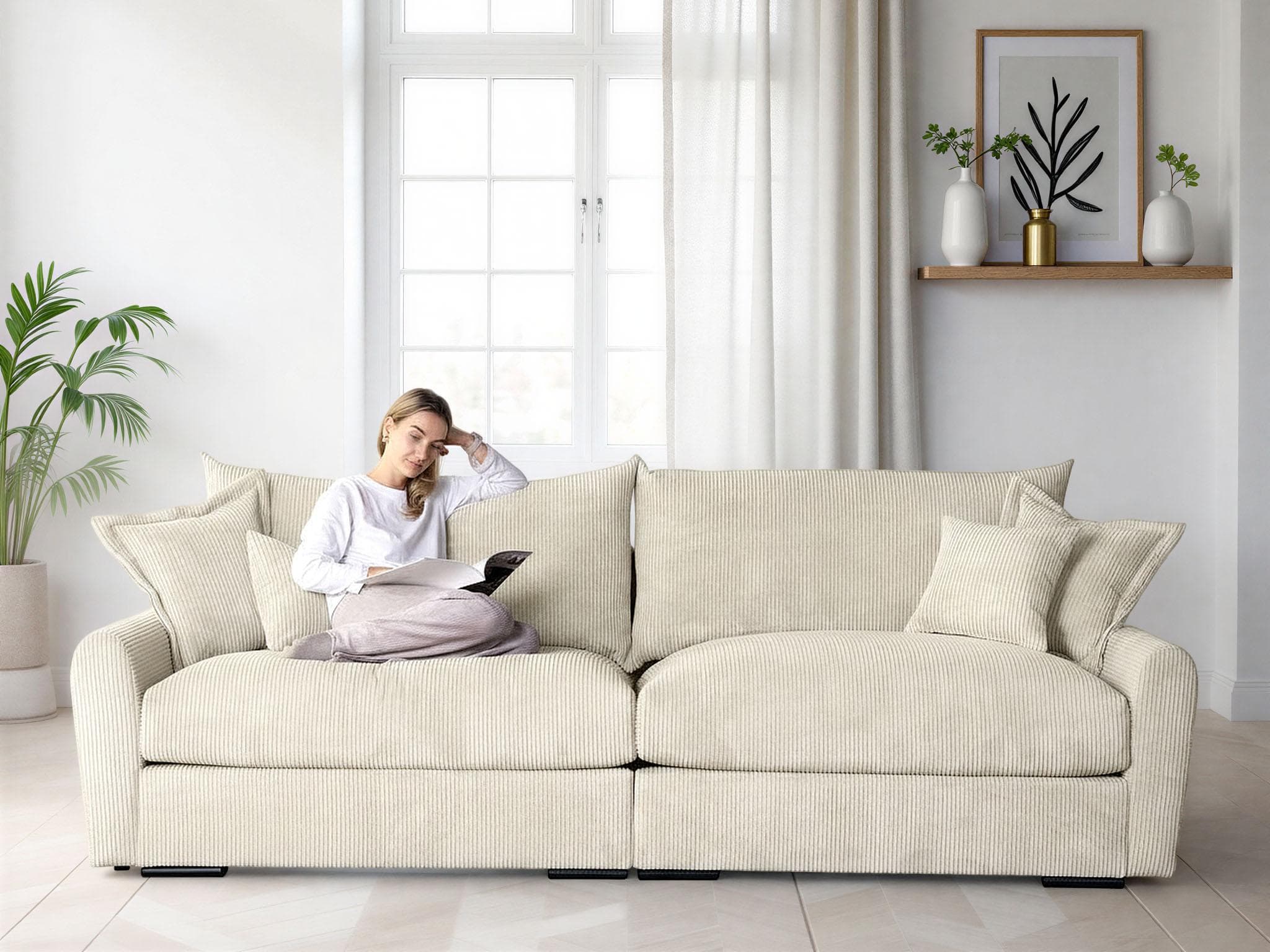 Big-Sofa HOME AFFAIRE "Finka" 190 cm Cord Creme