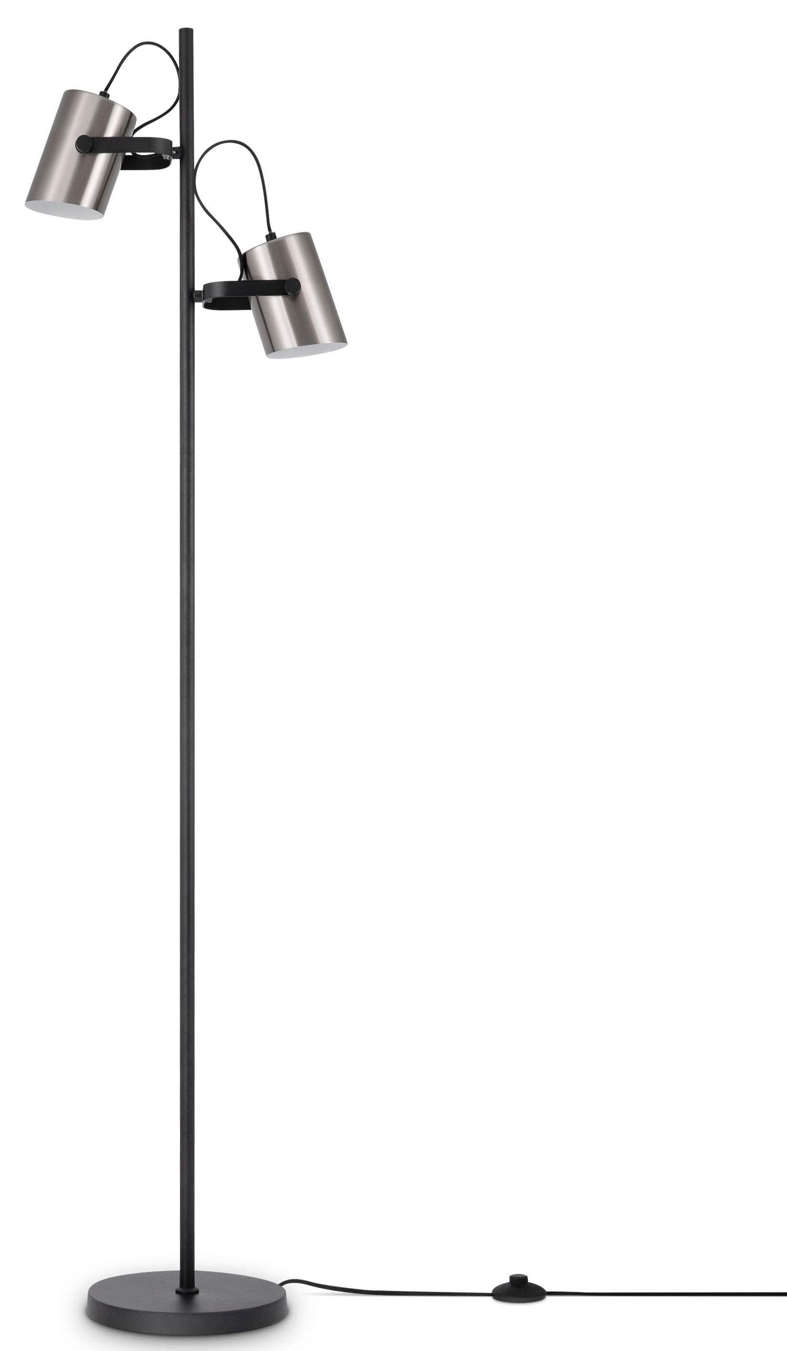 PACO HOME Stehlampe KARL - Schwarz, Metall gebürstet, Modern