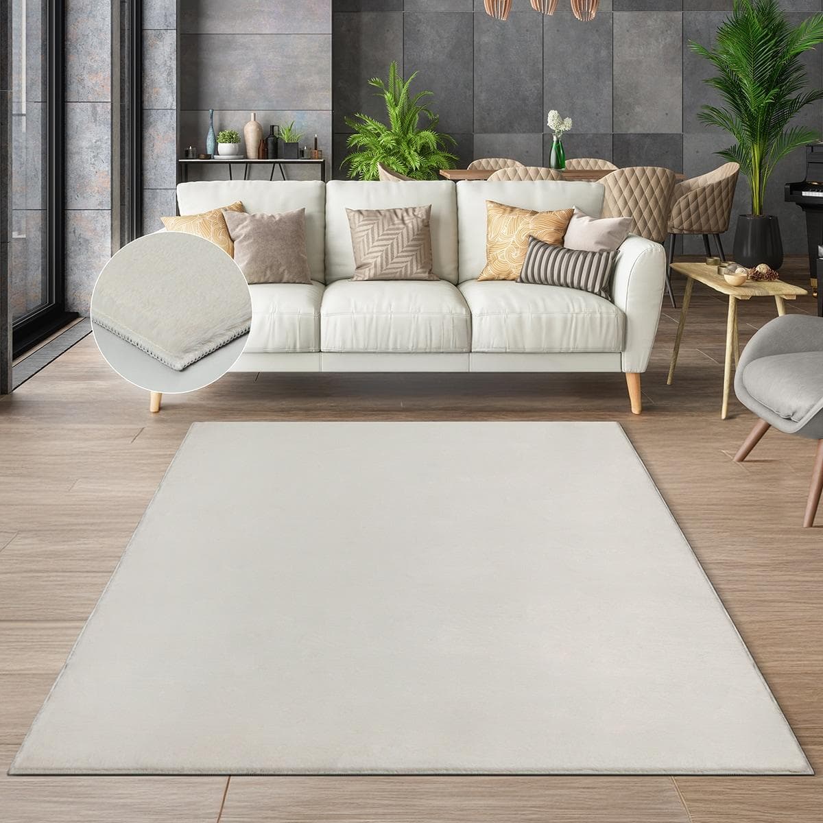 THE CARPET Teppich Cosy Beige Creme Fell-Optik Polyester