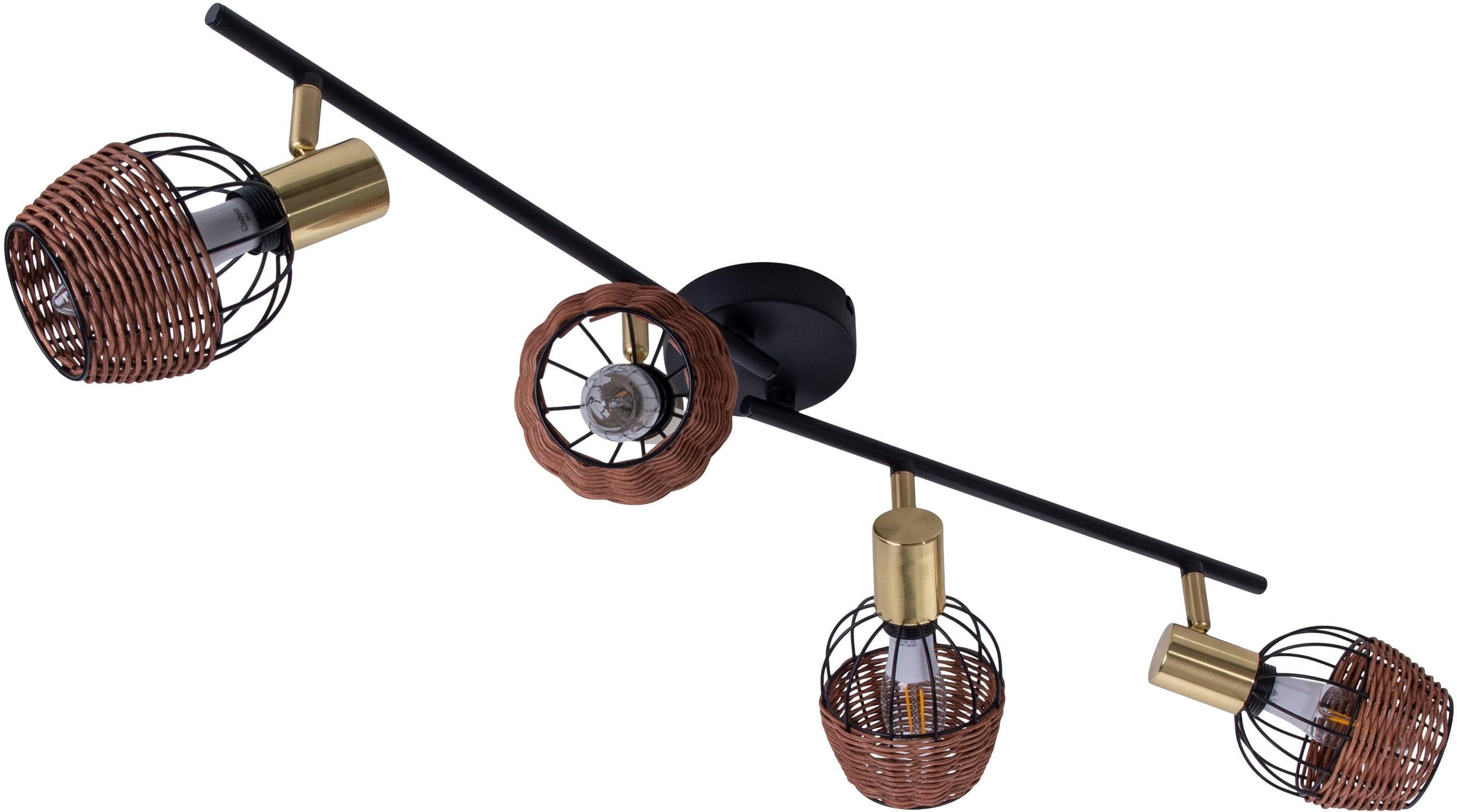 NÄVE Deckenspots 'Corbis' - Boho Rattan Leuchte Schwarz/Gold