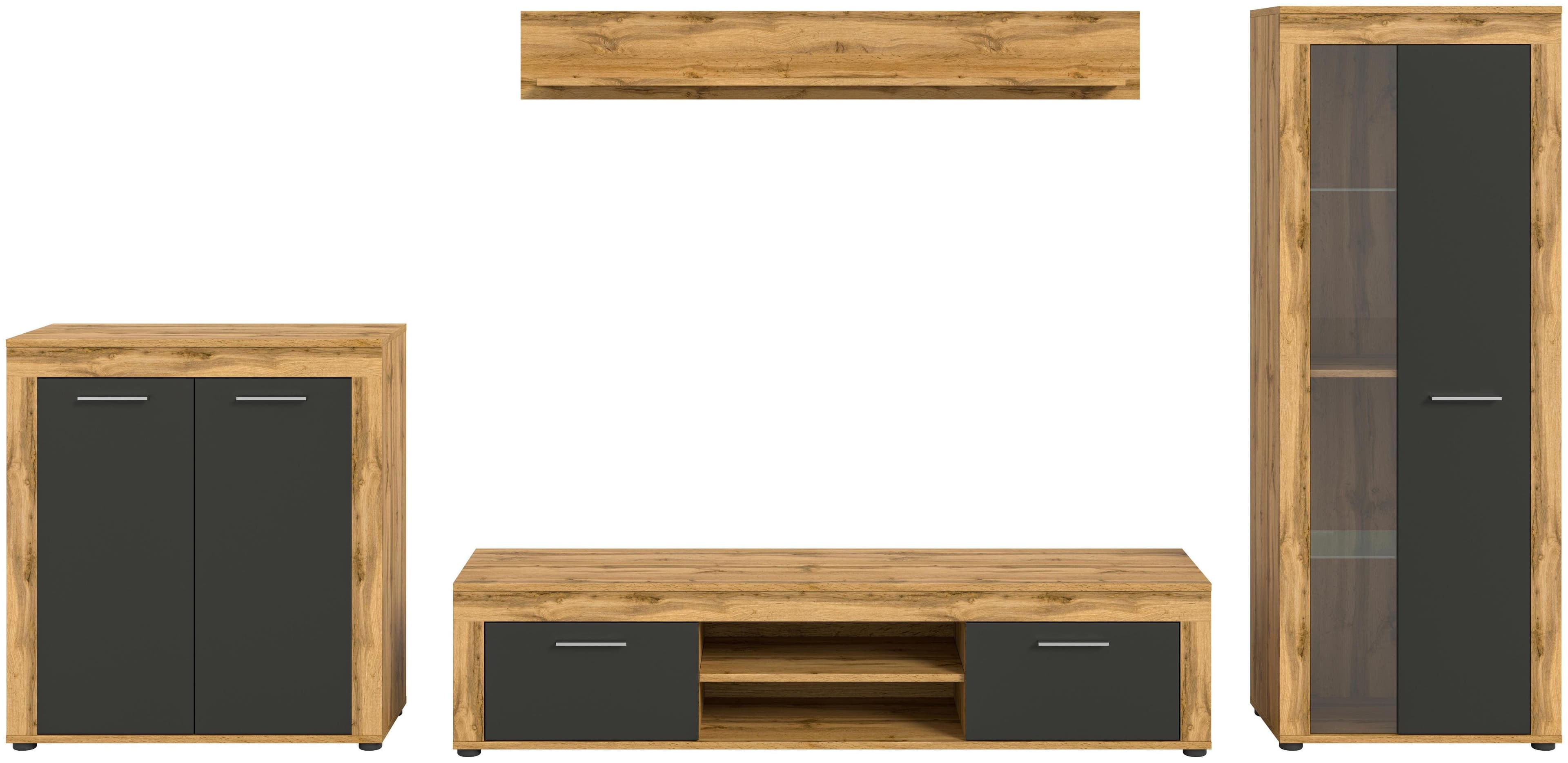 Wohnwand Jam Anthrazit/Eiche Wotan Modern