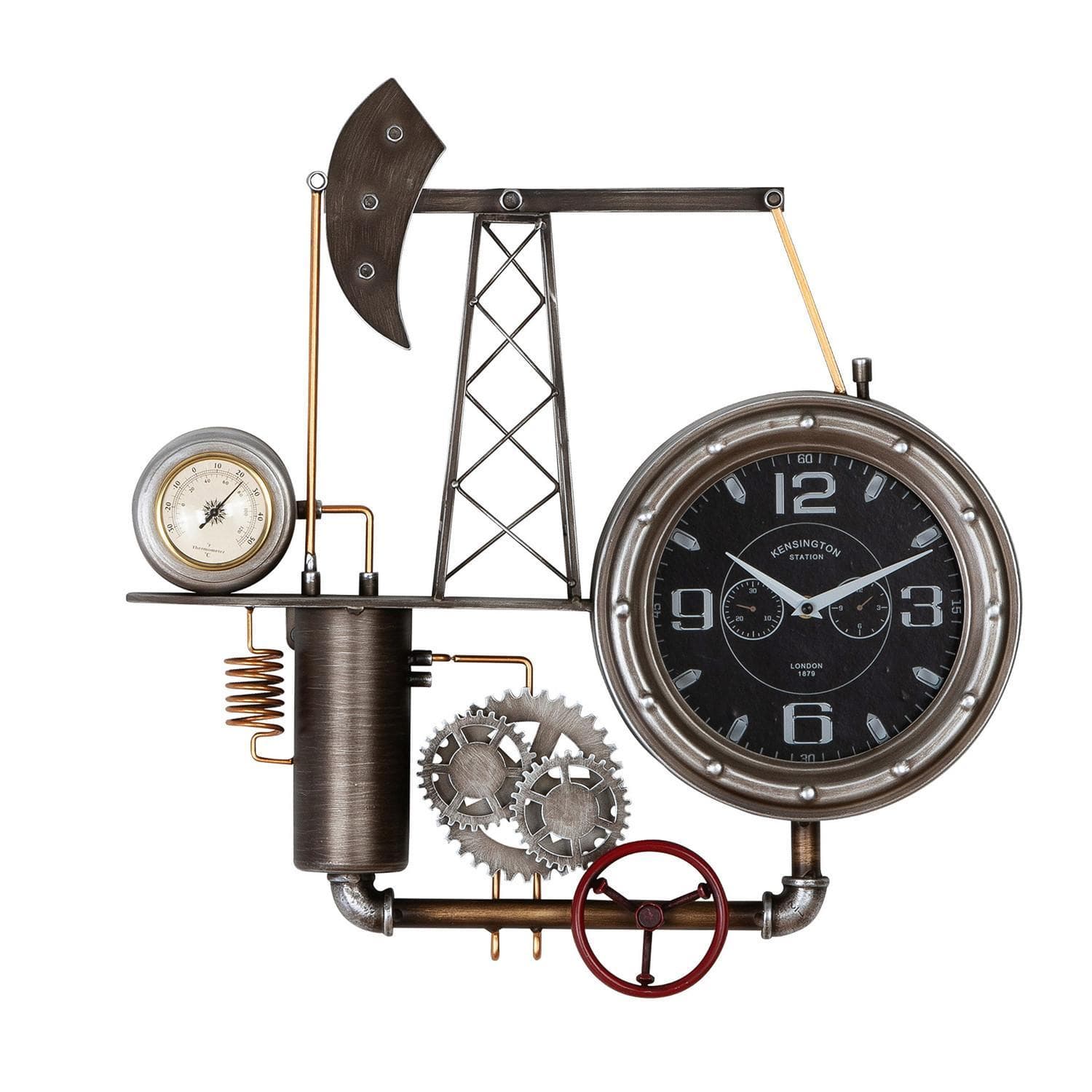 Wanduhr Ölförderturm Schwarz/Silber Industrial Design