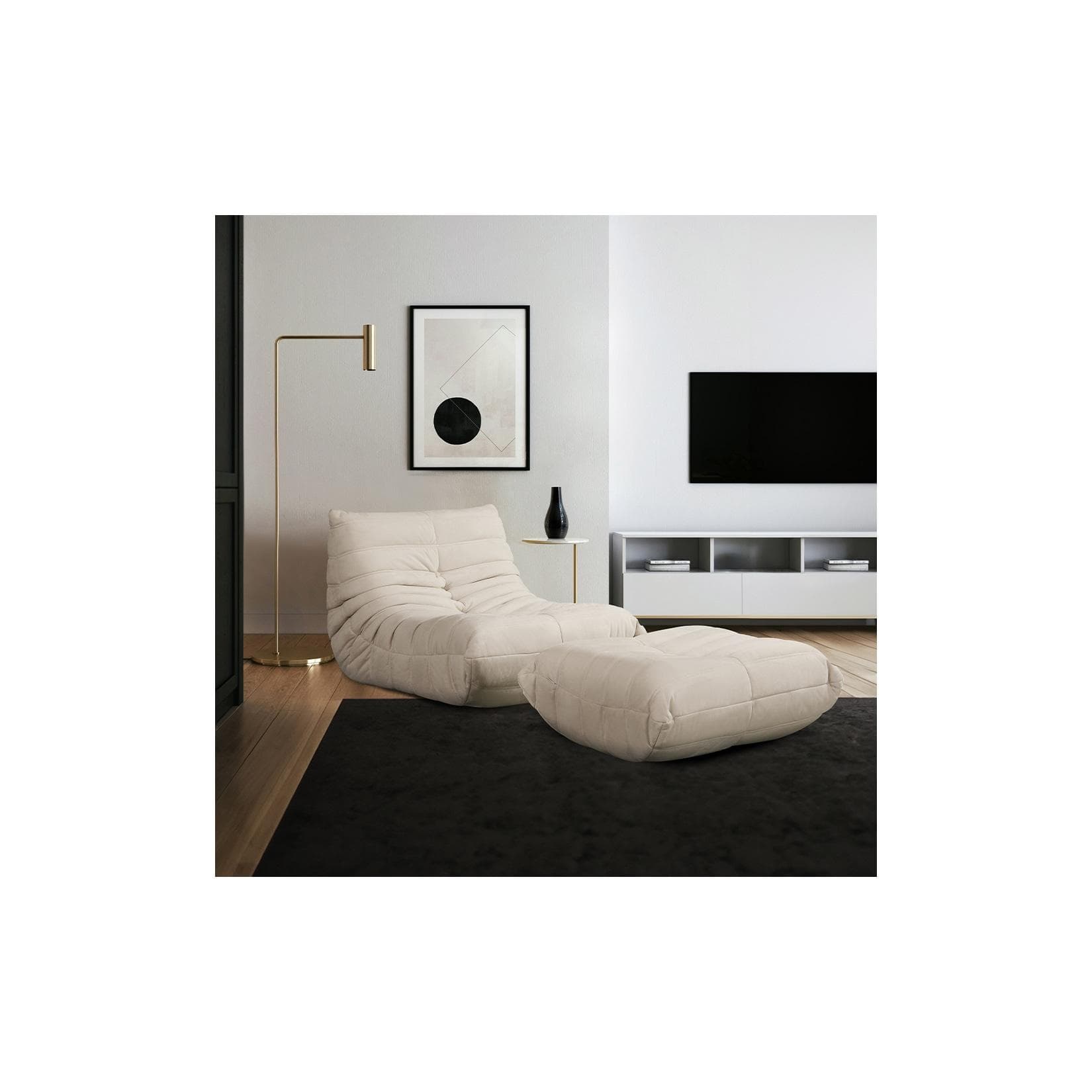 HOME DELUXE Relaxsessel mit Hocker CHILL Beige Samt