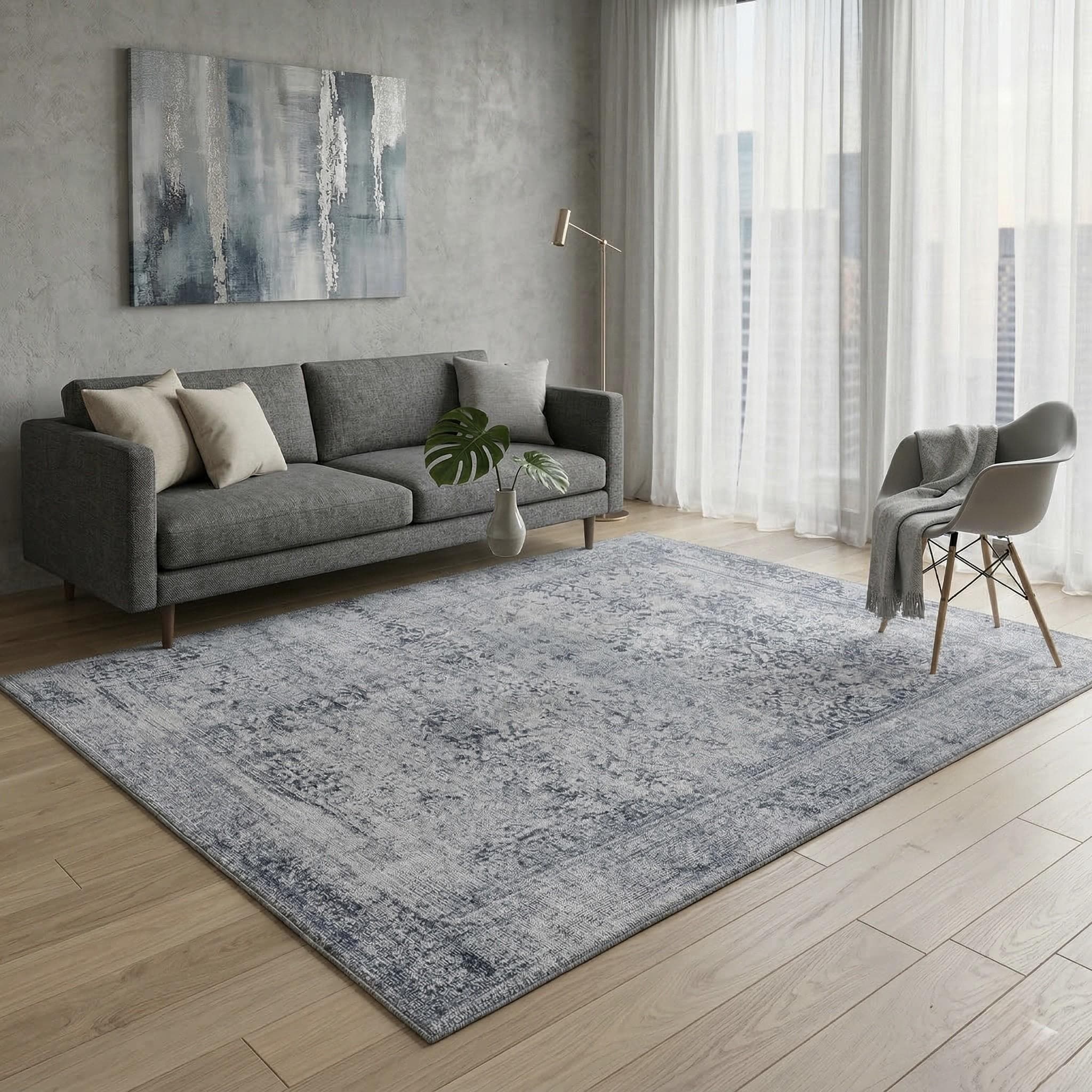 Teppich SEHRAZAT Vintage Grau 80x150 cm Baumwolle Polyester