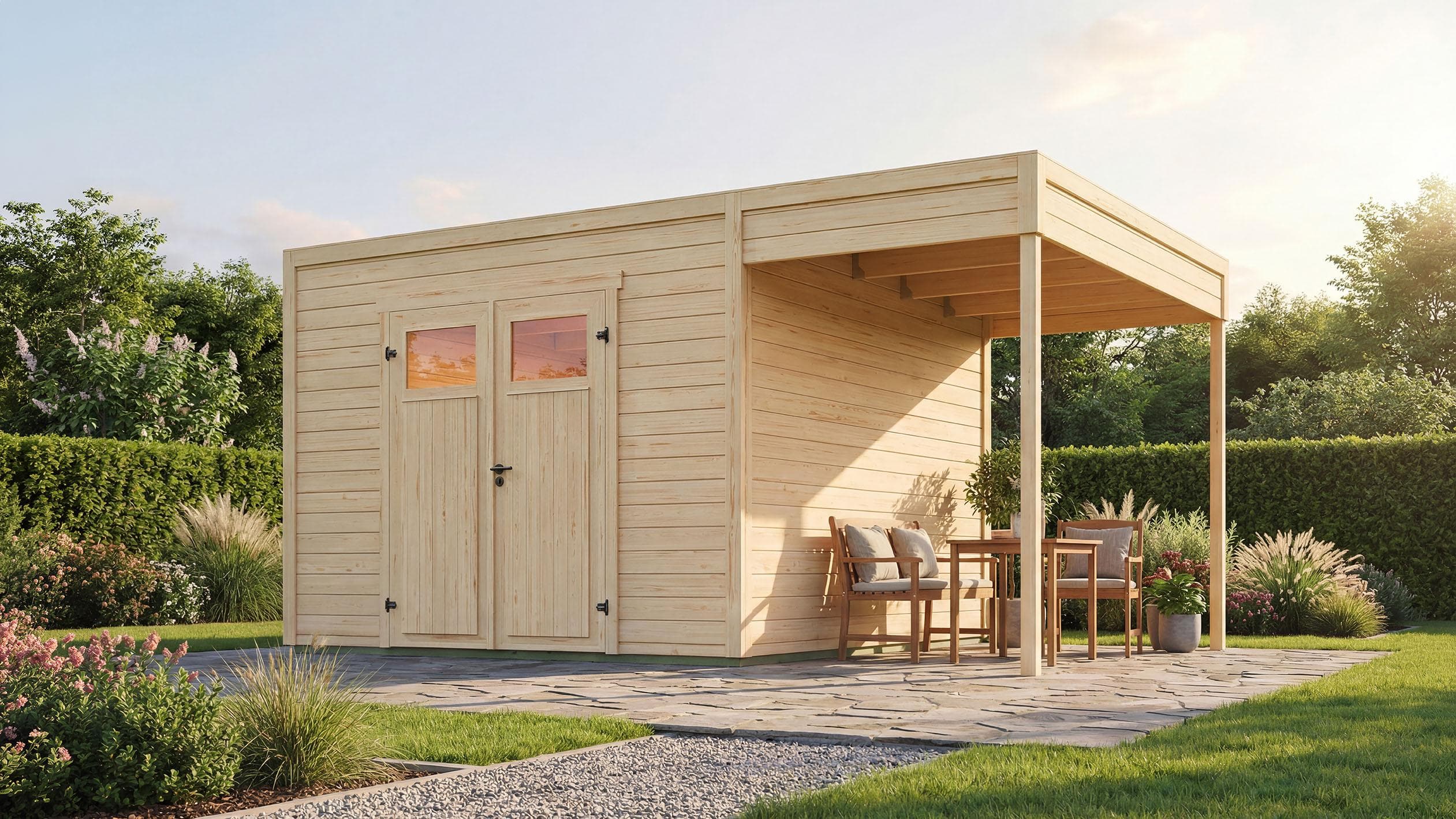 WEKA Gartenhaus Batu 3 mit Anbau 150 cm Massivholz Natur