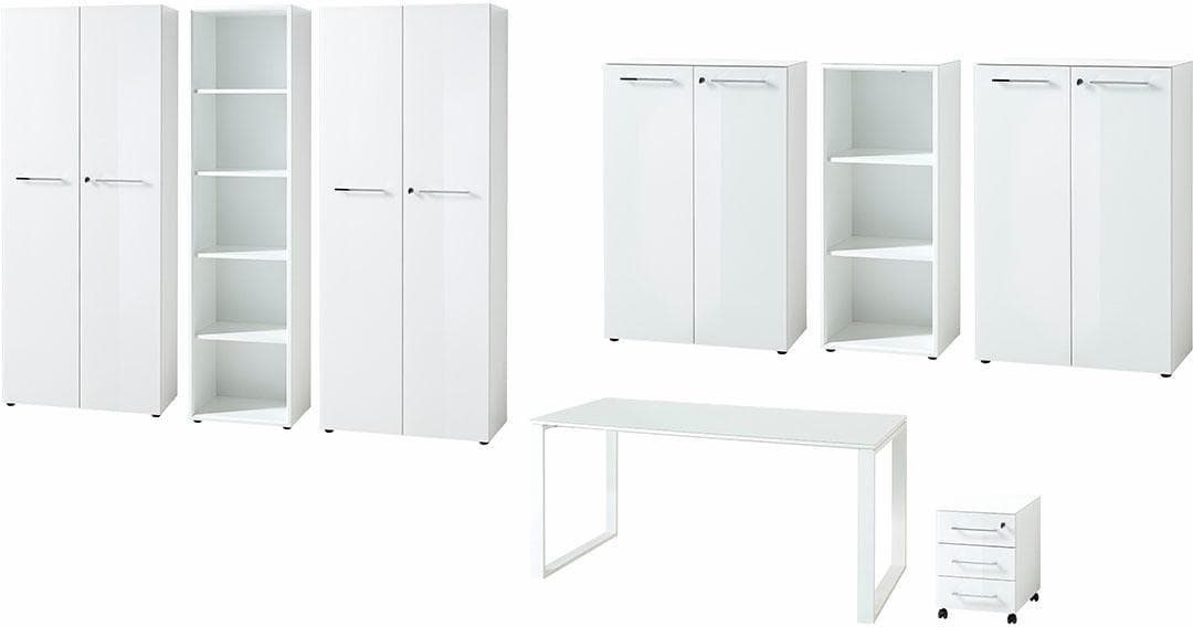 Büromöbel-Set GERMANIA GW-Monteria Weiß 8-tlg. mit Glas
