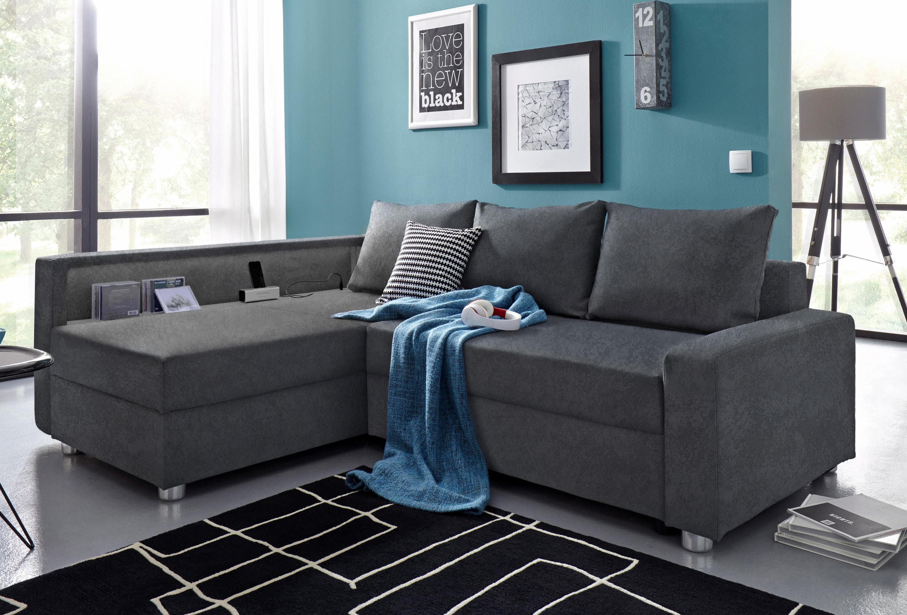 Ecksofa COLLECTION AB Relax L-Form Anthrazit mit Bettfunktion