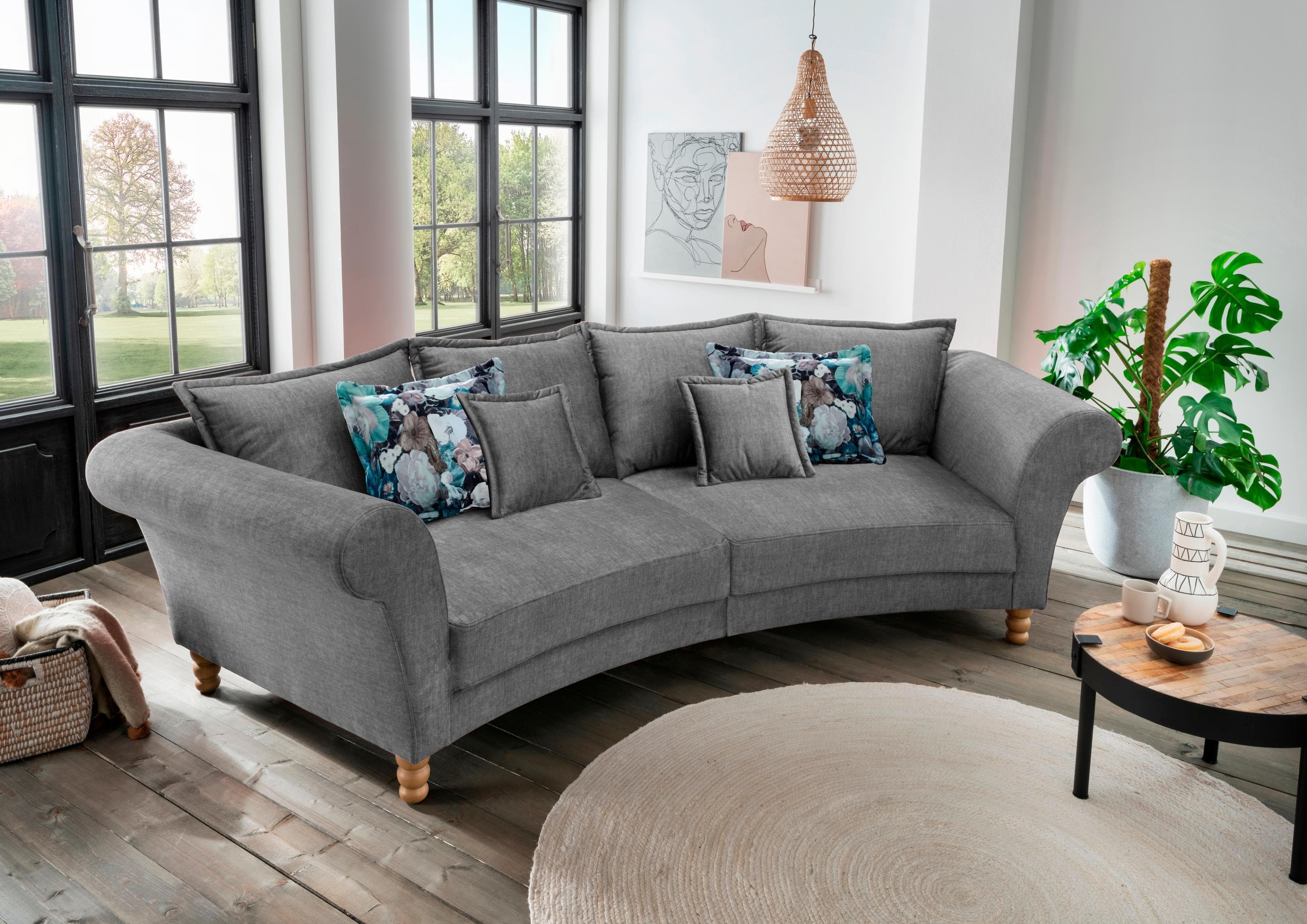 HOME AFFAIRE Big-Sofa Tassilo Asche Halbrund Velours