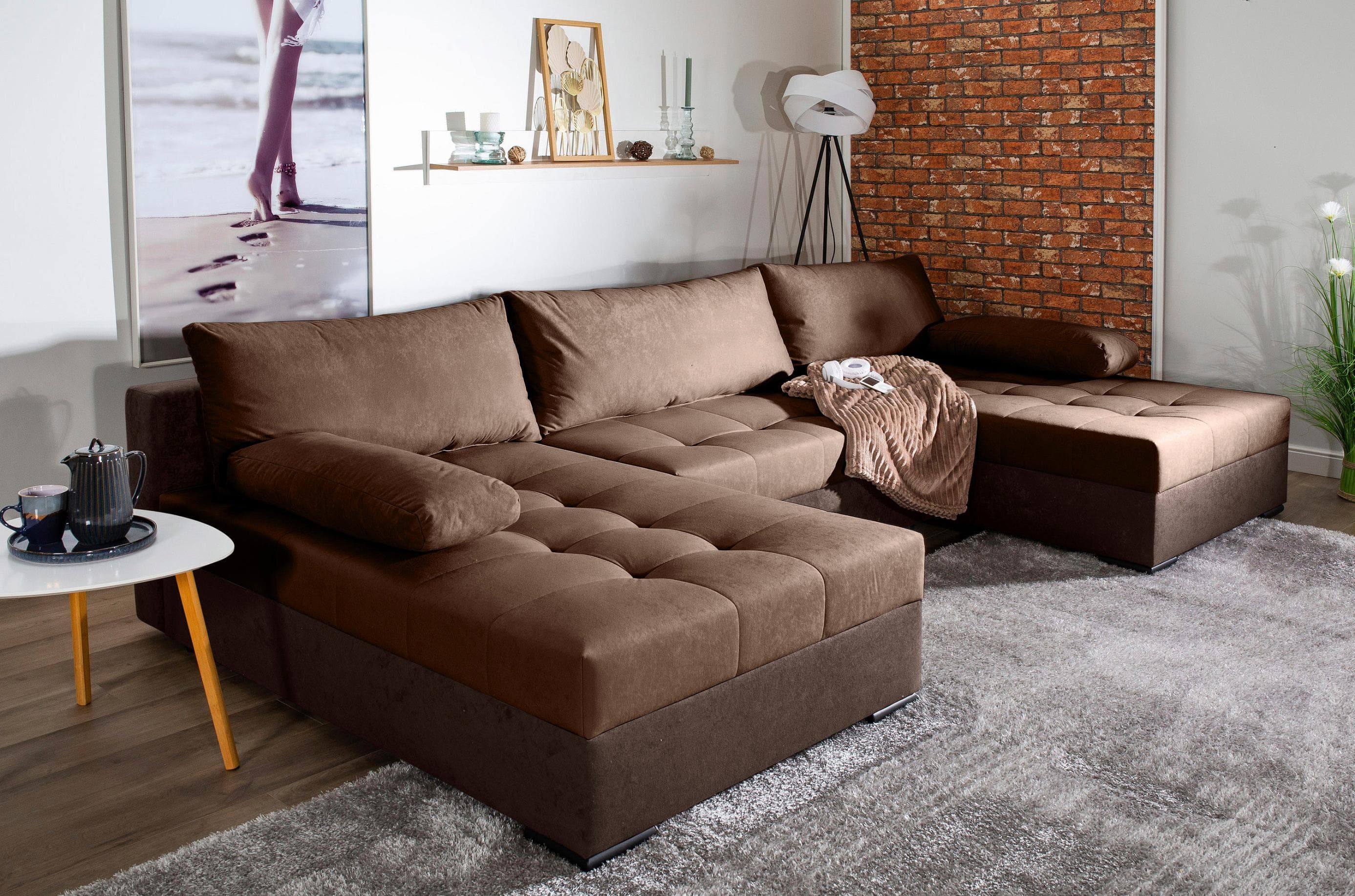 Wohnlandschaft COLLECTION AB Josy U-Form Bettfunktion Braun