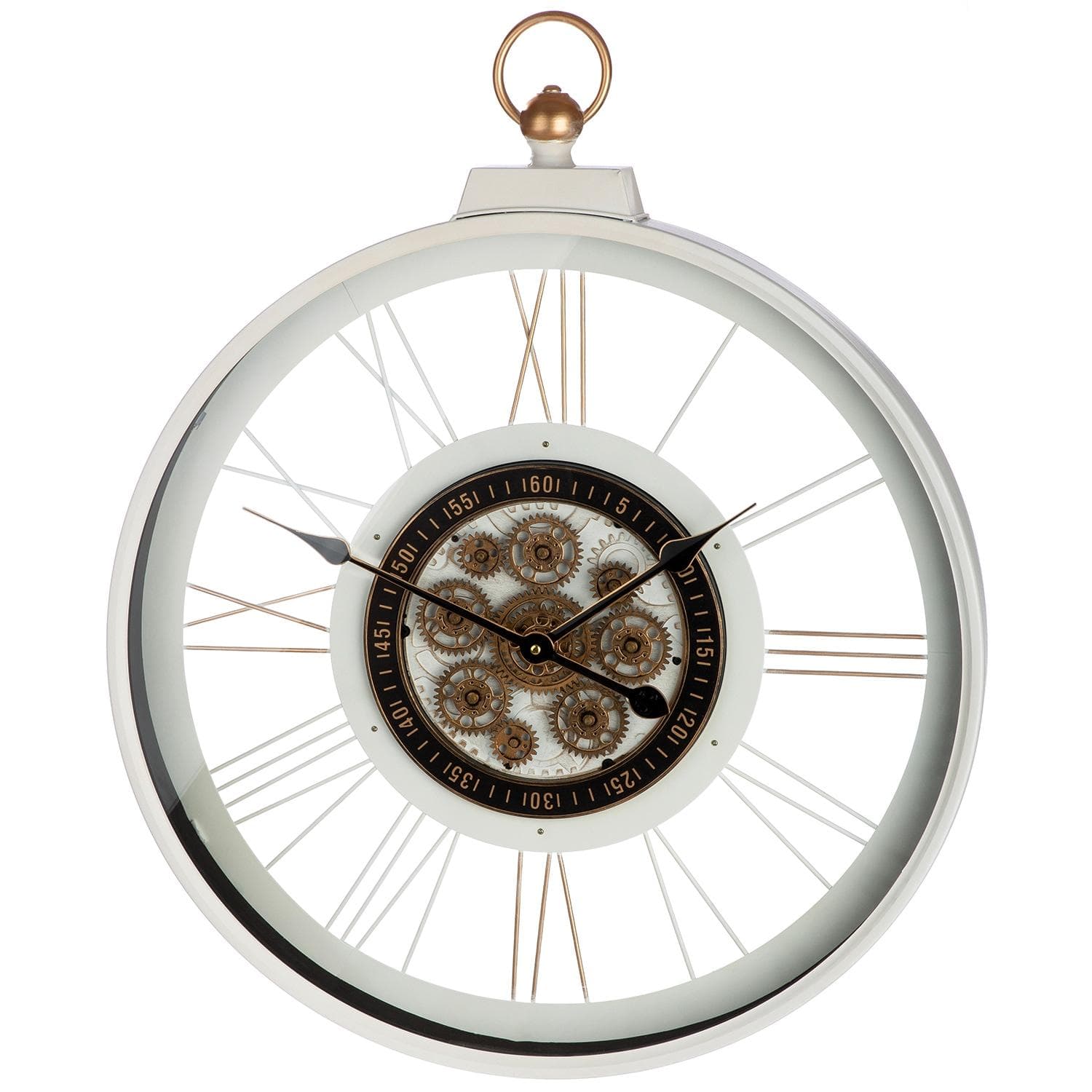 GILDE Wanduhr Kello Weiß Metall mit Zahnrad-Motiv
