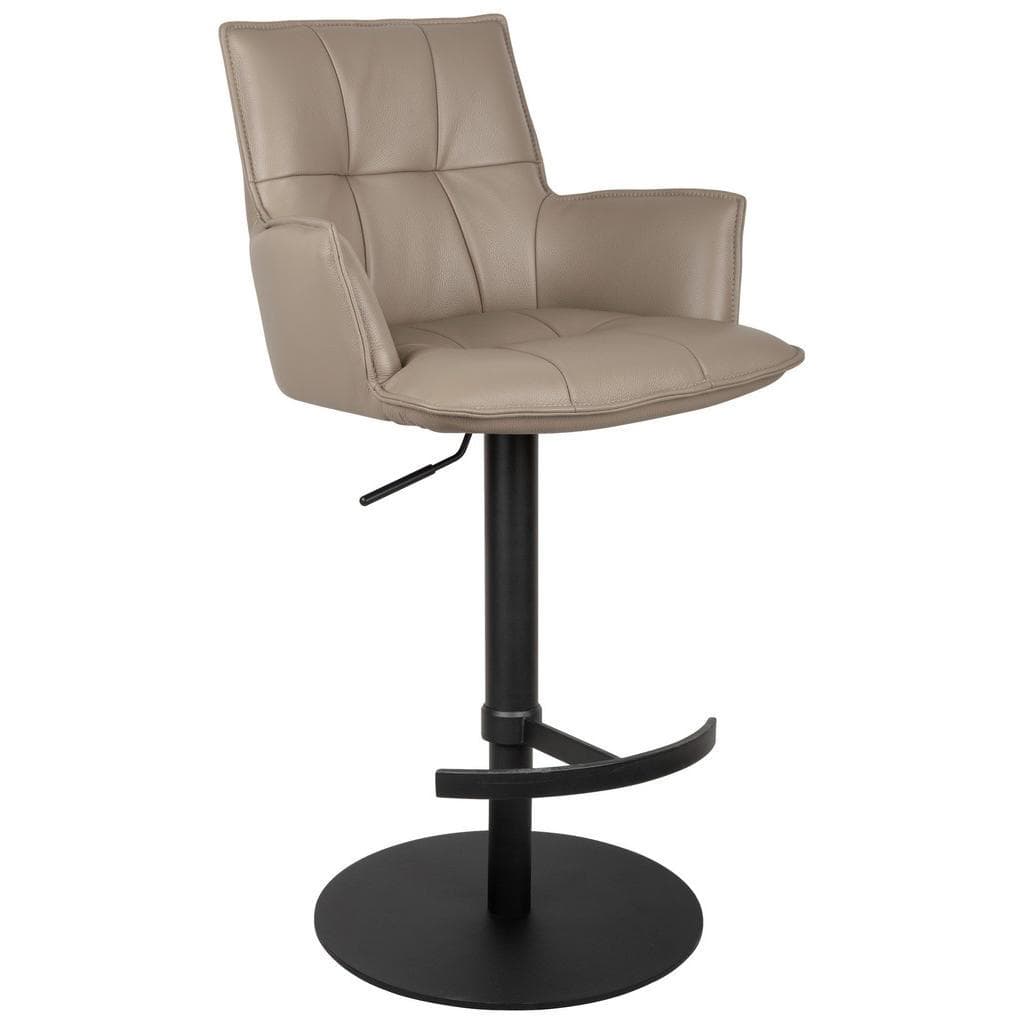 Novel Barhocker Schwarz Taupe Metall Leder Echtleder Rindleder