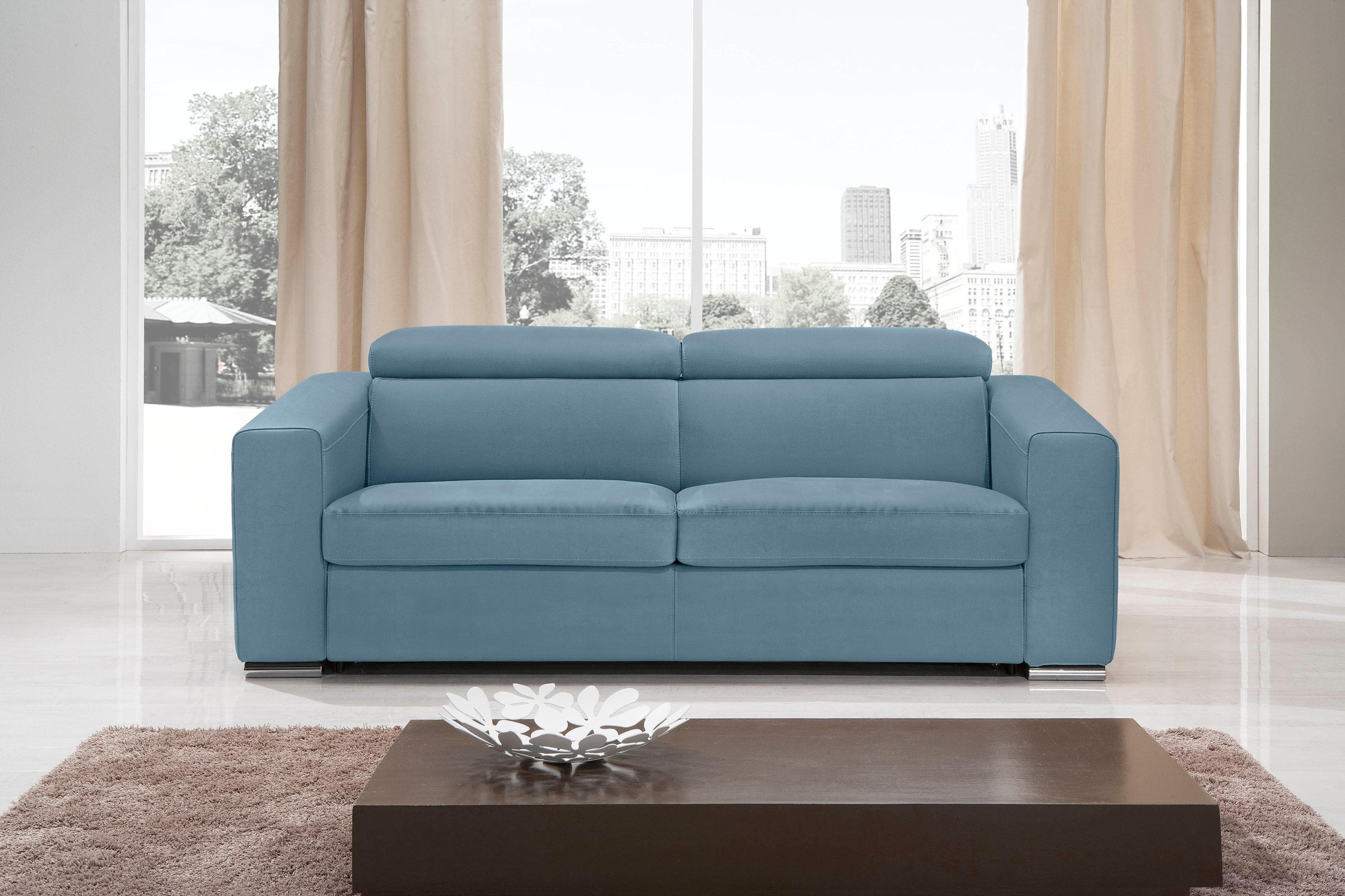 EGOITALIANO Schlafsofa Cabiria Hellblau Luxus-Microfaser