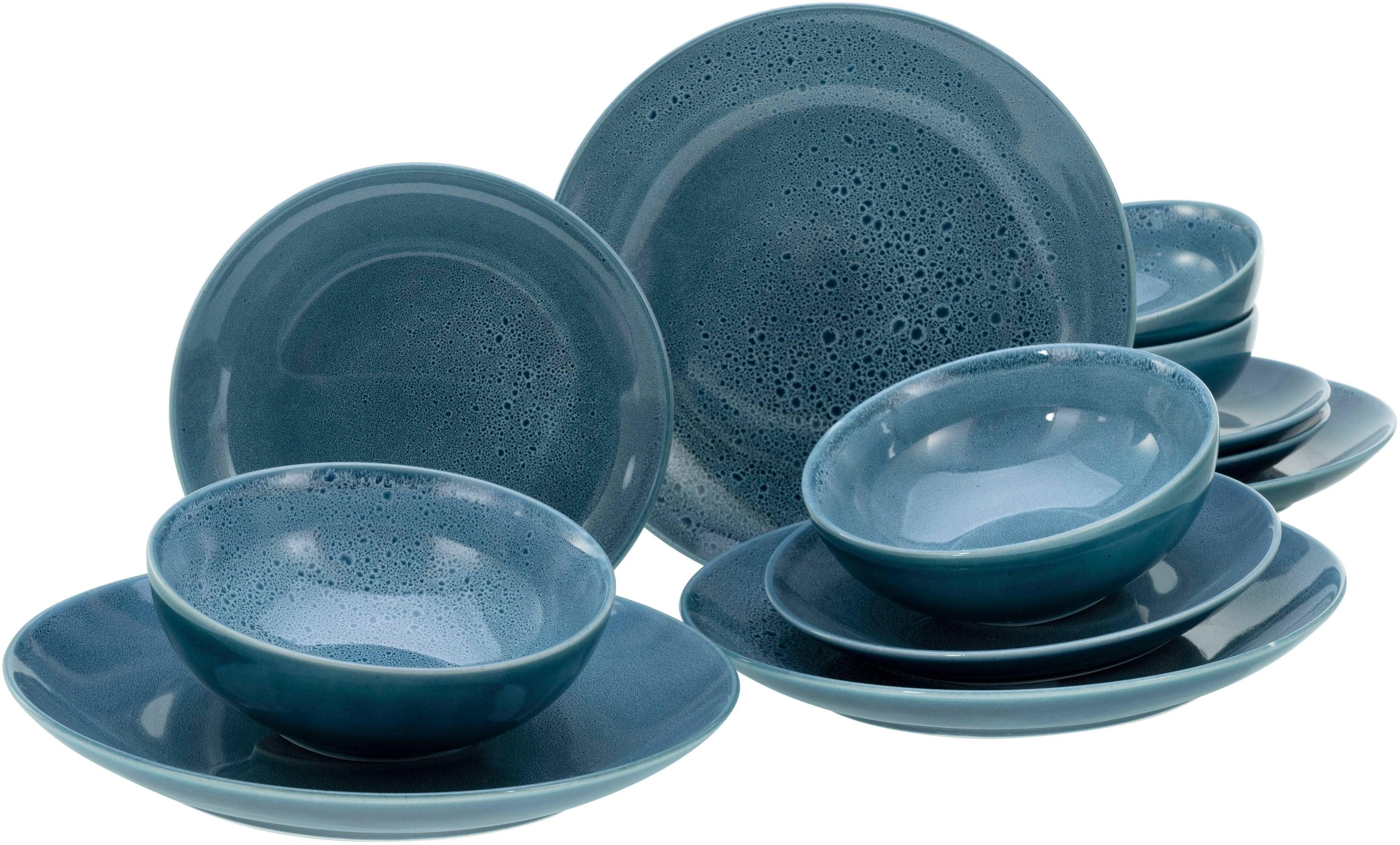 CREATABLE Tafelservice 12-tlg. blau Steinzeug Unikat
