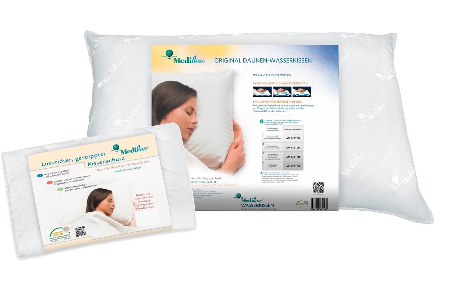 Mediflow Wasserkissen Kombipack Original Wasserkissen Luxus Schonbezug 50x70 cm Weiß