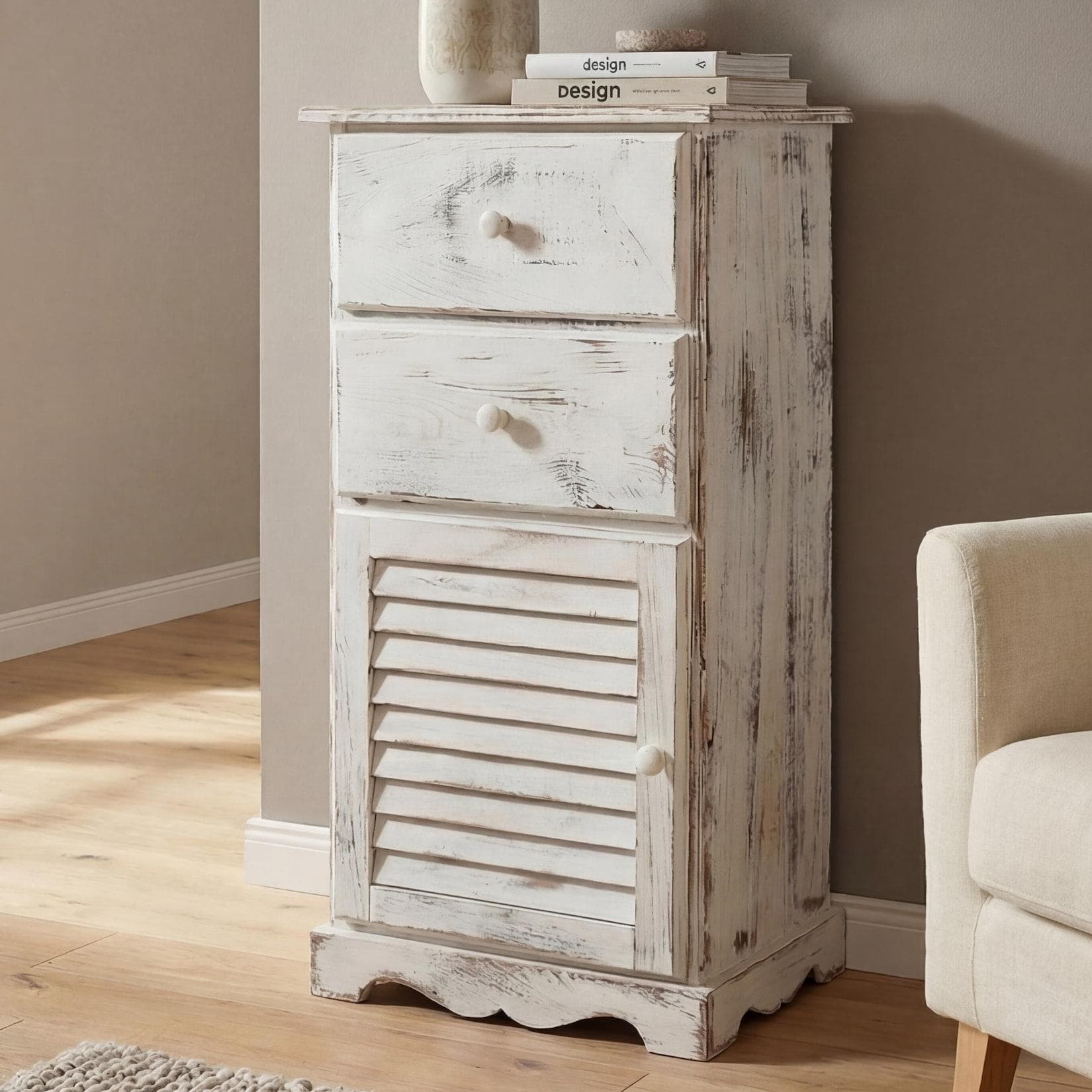 MCW Kommode Schrank Shabby-Look Vintage Weiß