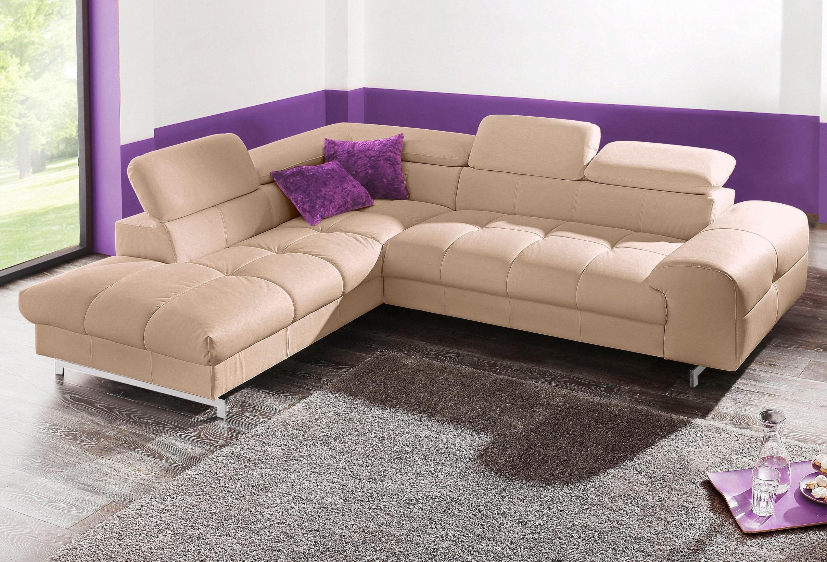 COTTA Polstergarnitur Chef L-Form Ecksofa mit Hocker Leder Braun