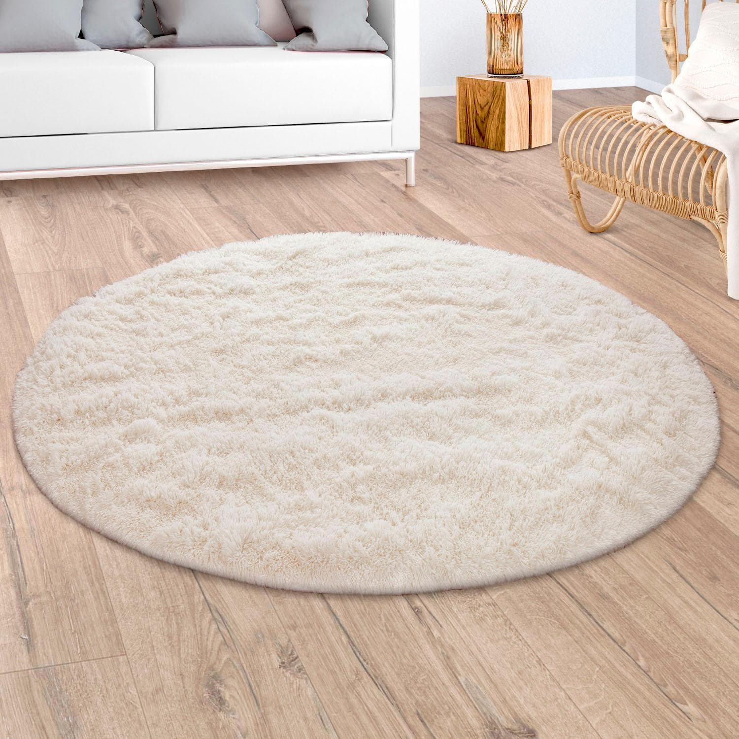 PACO HOME Hochflor-Teppich Silky 591 Beige Rund 160cm