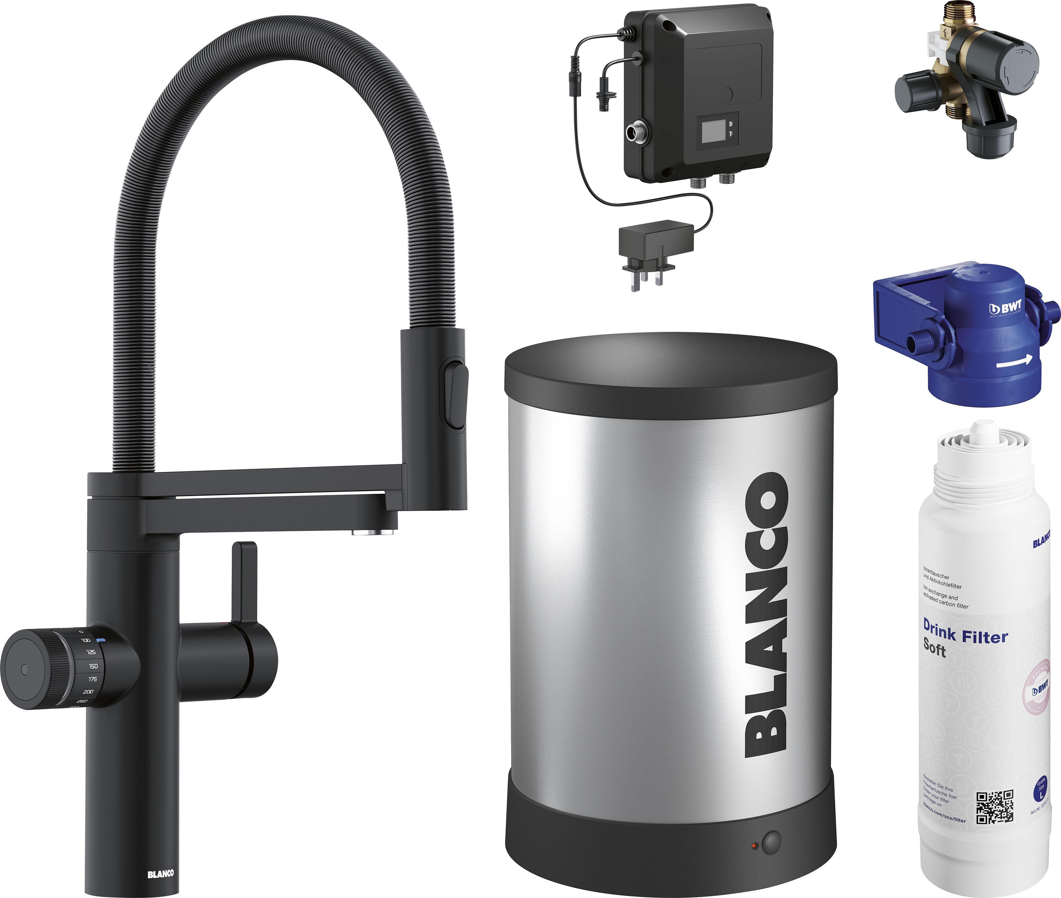 BLANCO Küchenarmatur drink.hot EVOL-S Pro Schwarz Matt Messing