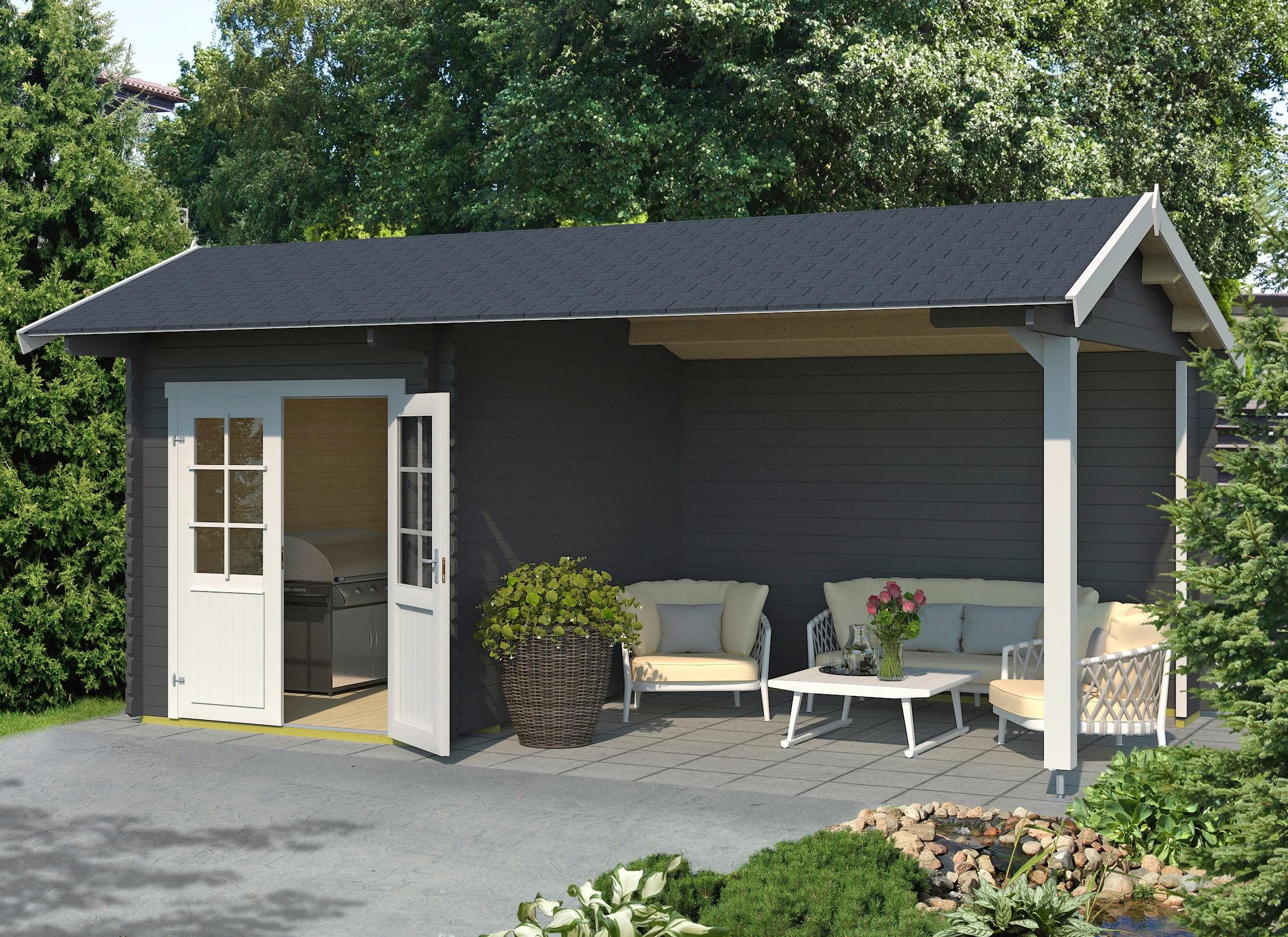 Lasita Maja Kenzo 300 Gartenhaus Carbongrau Blockbohlensystem