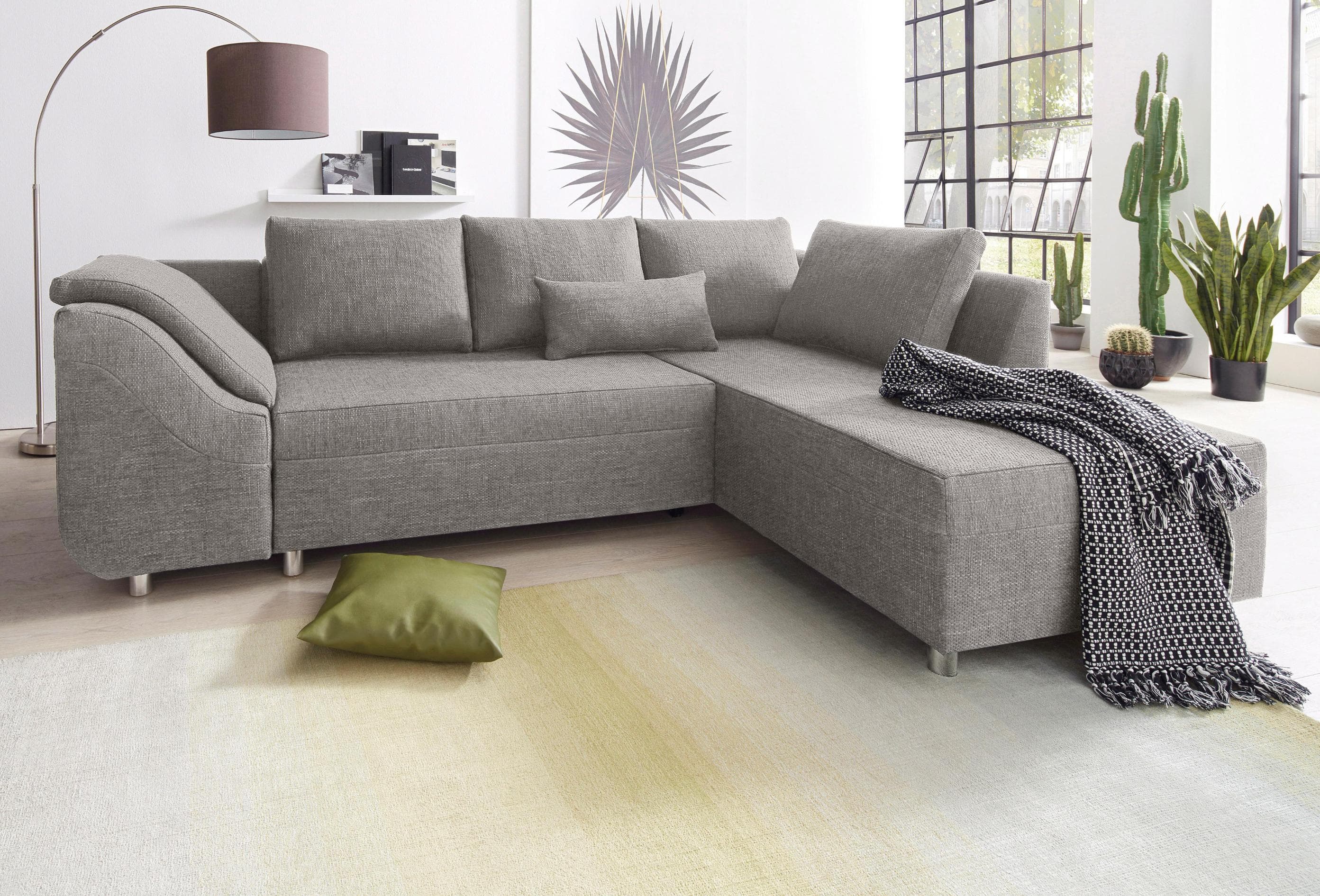 Ecksofa COLLECTION AB Sally L-Form mit Bettfunktion Grau Braun
