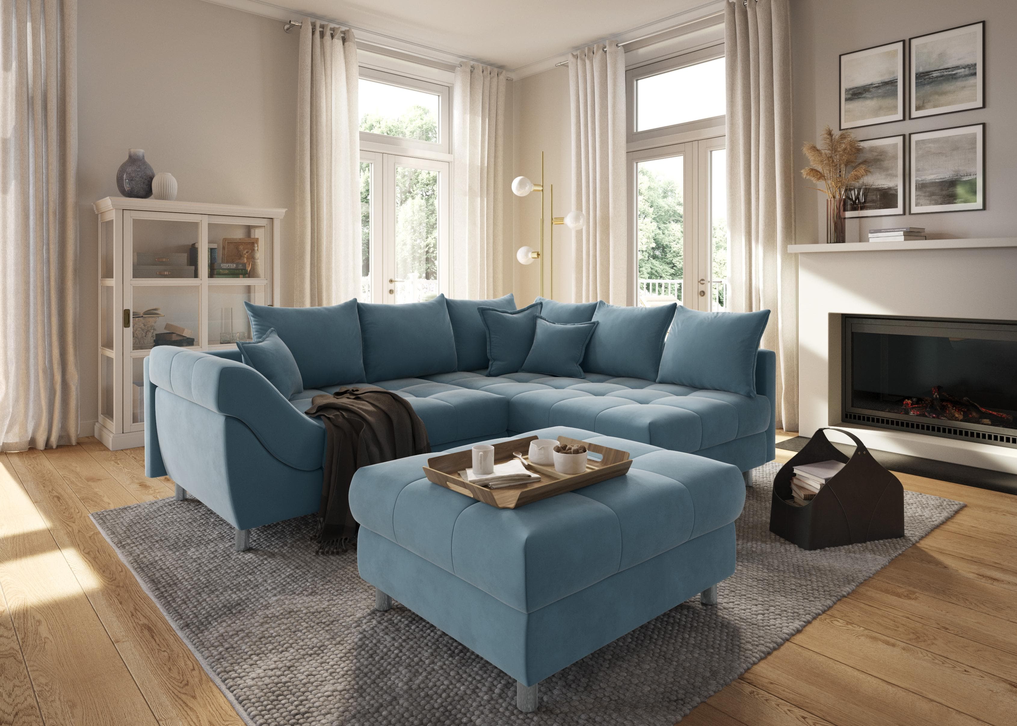 Ecksofa COLLECTION AB Innsbruck L-Form Blau Microfaser Recamiere