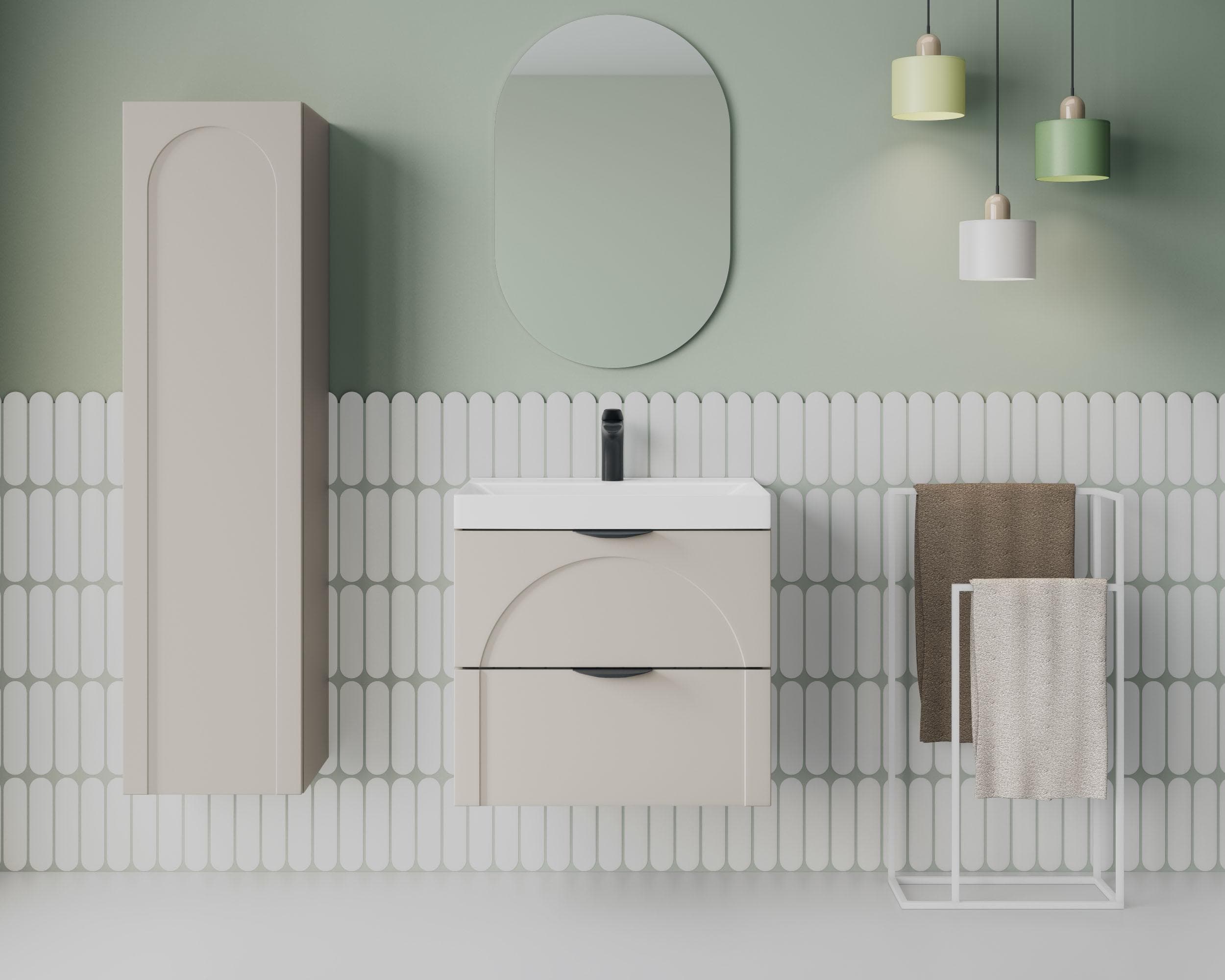 Moderner Waschtisch aus Metall und Holz in Cashmere