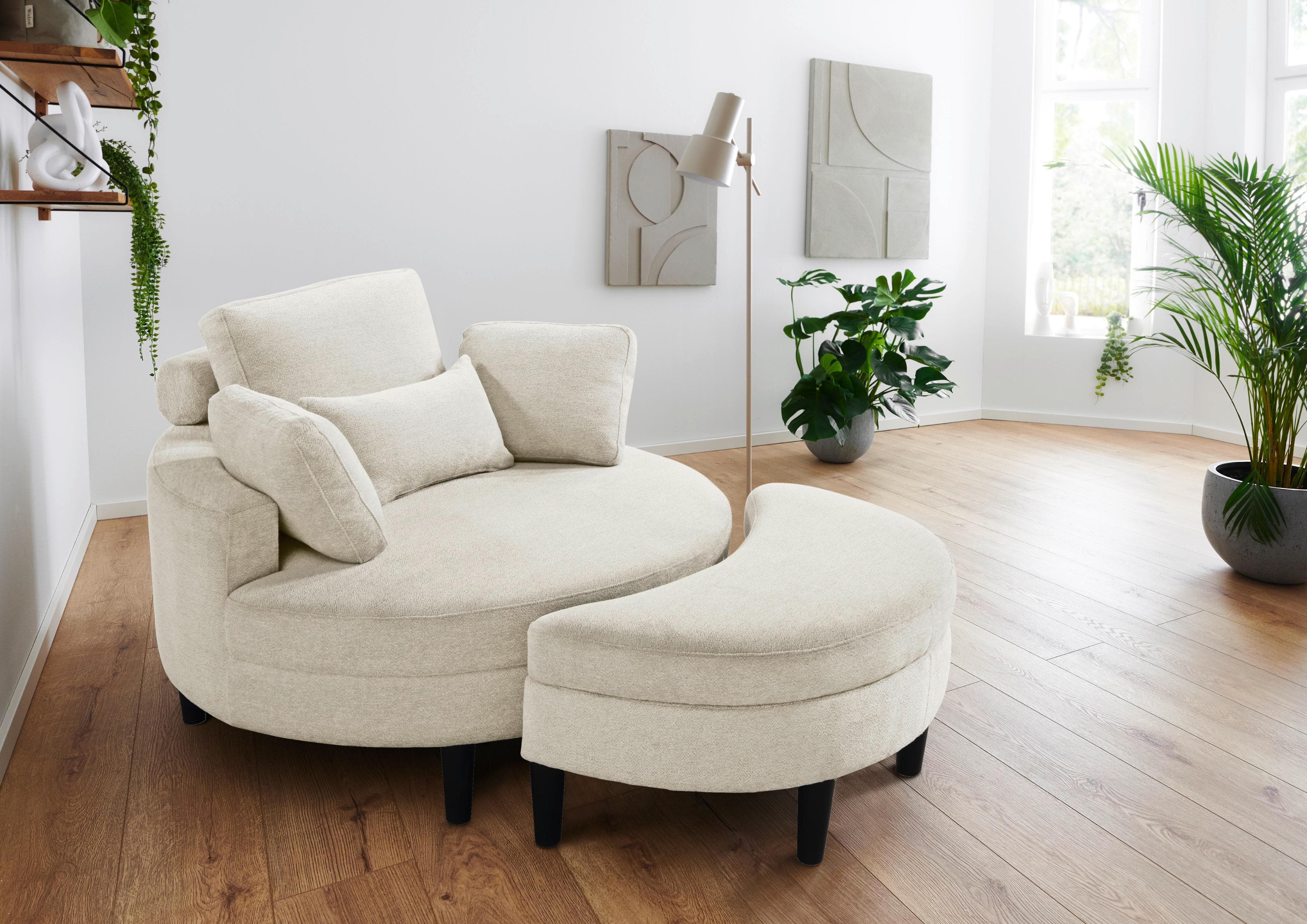ATLANTIC HOME COLLECTION Loveseat Ravi mit Stauraumhocker Creme-Weiß
