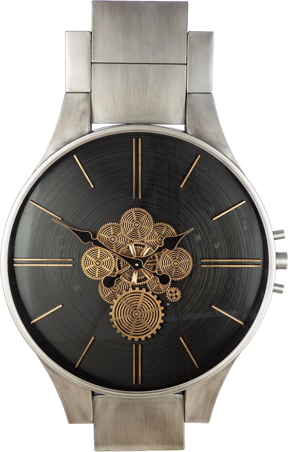 GILDE Wanduhr Timing Silber Schwarz Metall Industrial Design