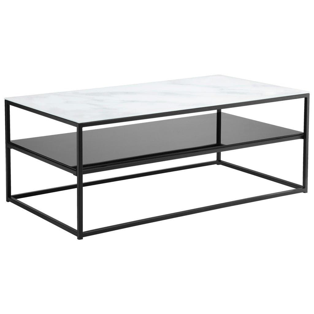 Livetastic Couchtisch Schwarz Weiß Glas Metall Rechteckig