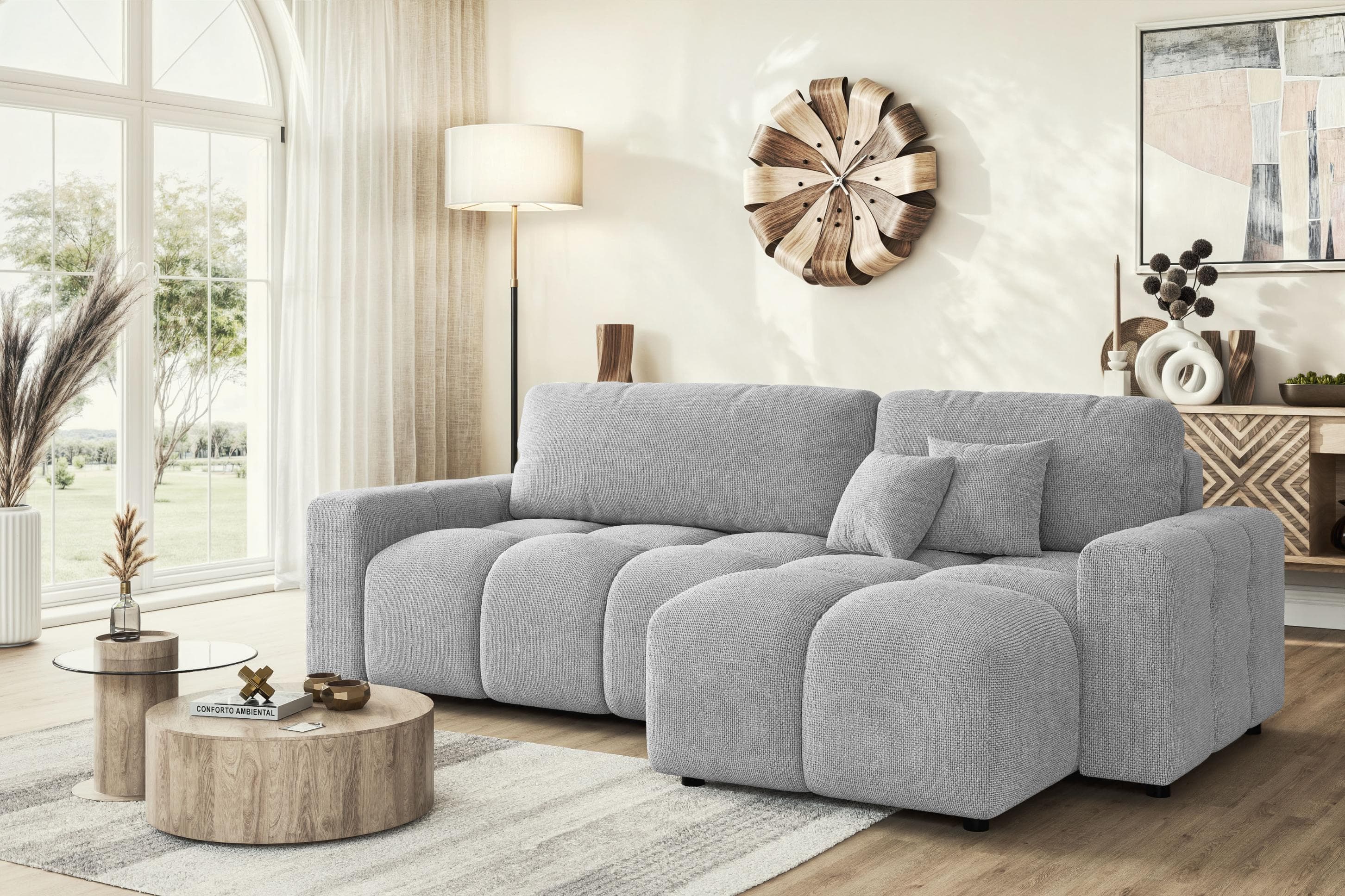 HOME AFFAIRE Ecksofa FELICI Schlafsofa L-Form hellgrau mit Bettkasten