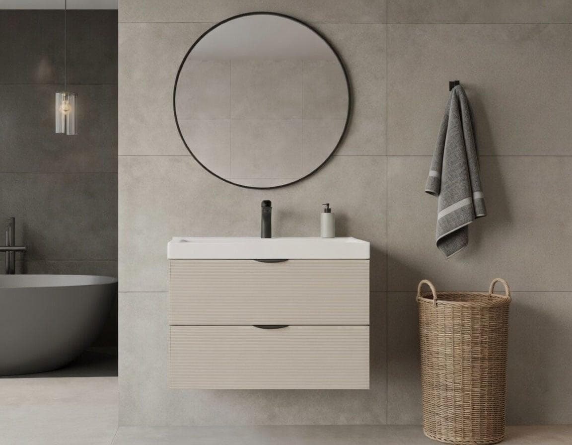 Moderner Waschtisch aus Metall und Holz in Cashmere