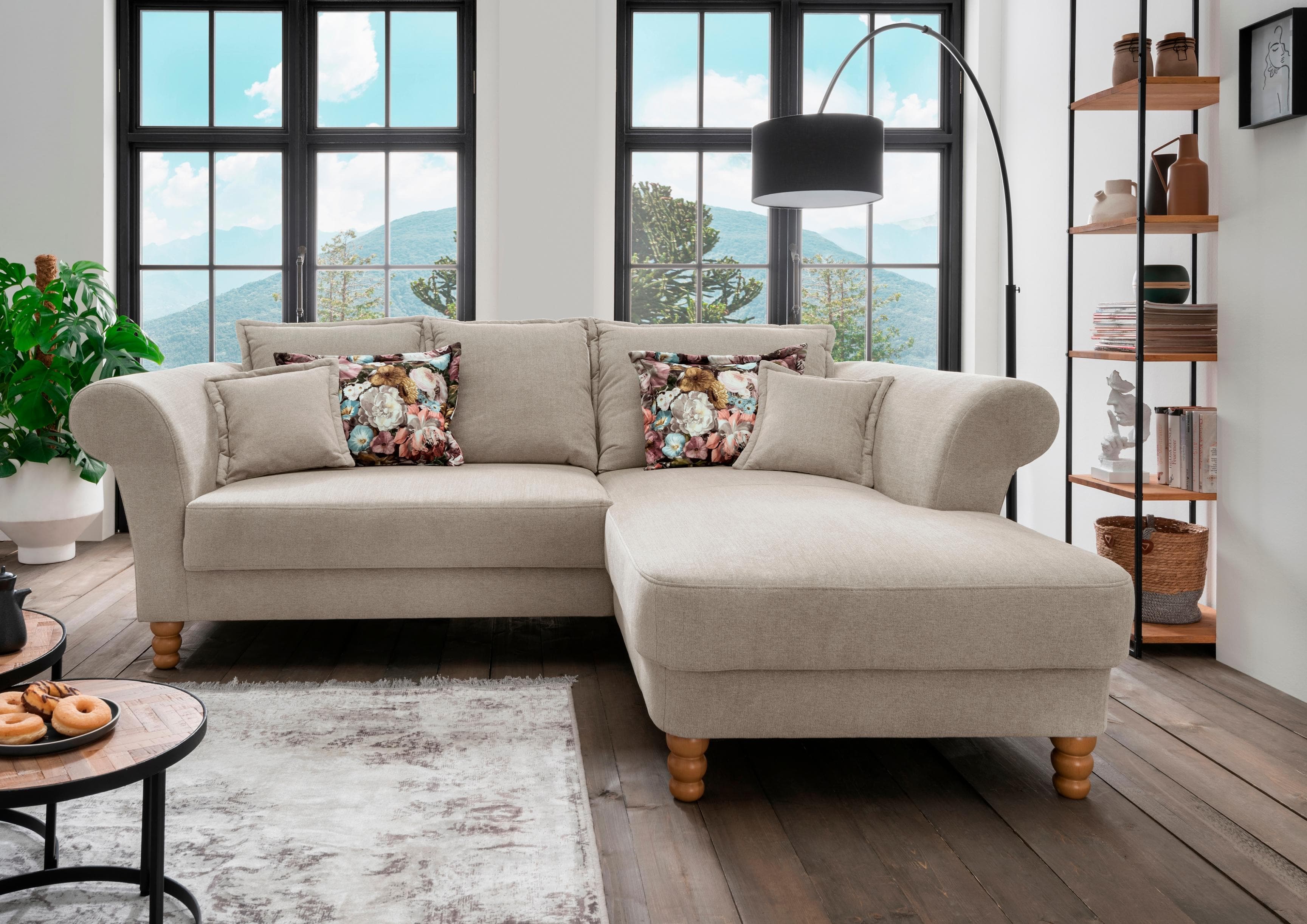 HOME AFFAIRE Tassilo Mega Ecksofa L-Form Hellgrün mit Recamiere