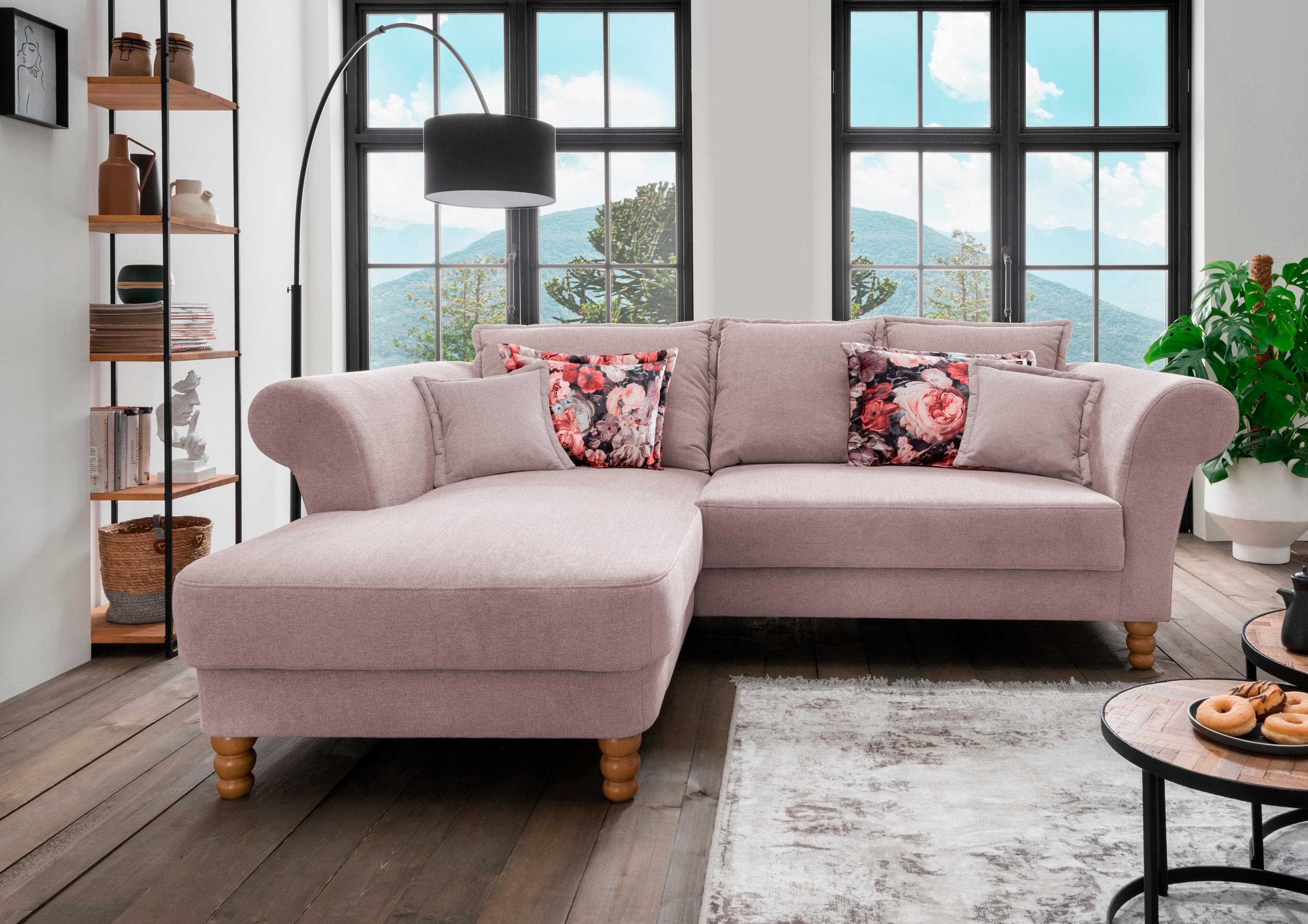 HOME AFFAIRE Ecksofa Tassilo Mega L-Form Rosa Kaltschaum