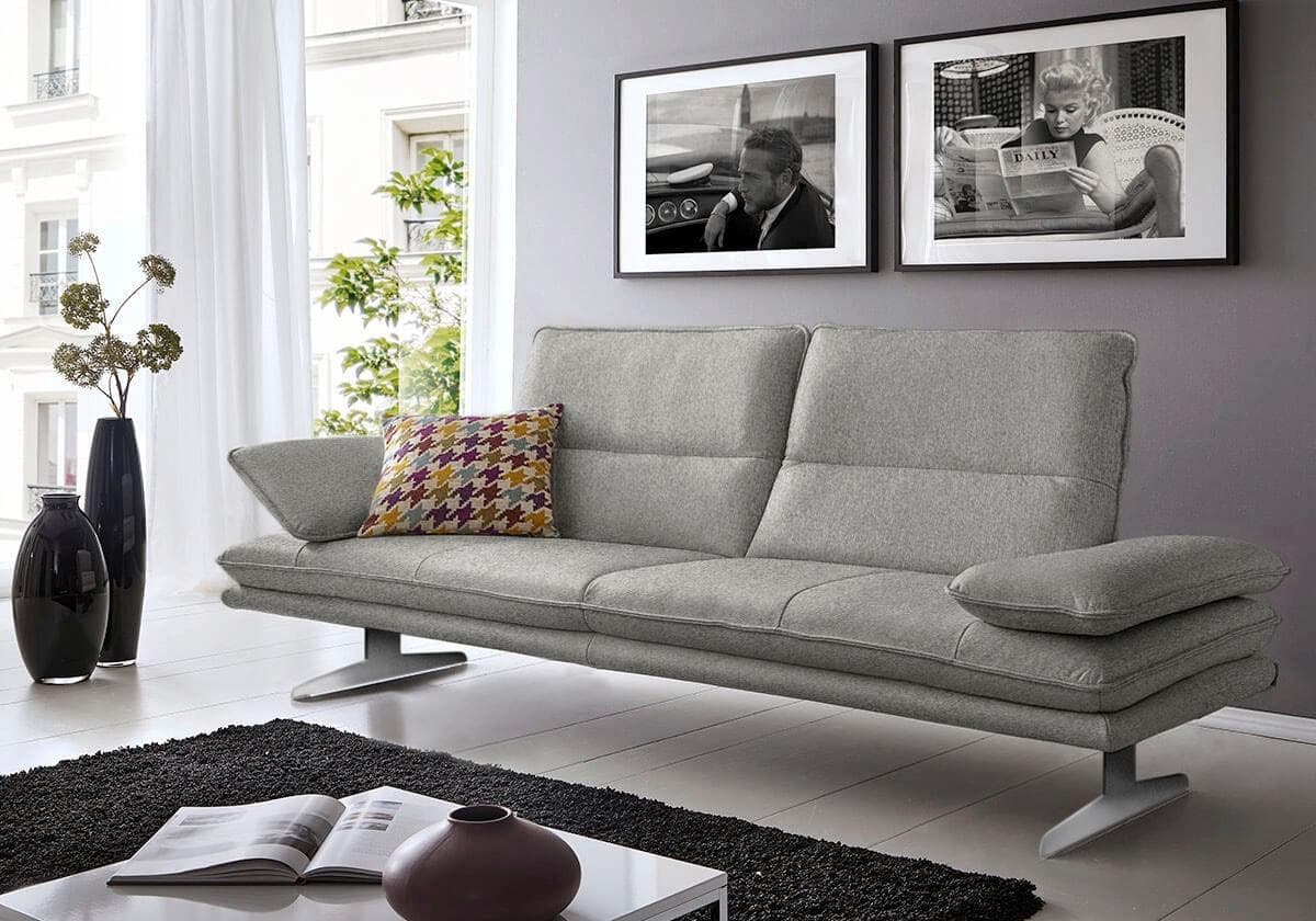 W.SCHILLIG Broadway Designsofa Grau mit Sitztiefenverstellung