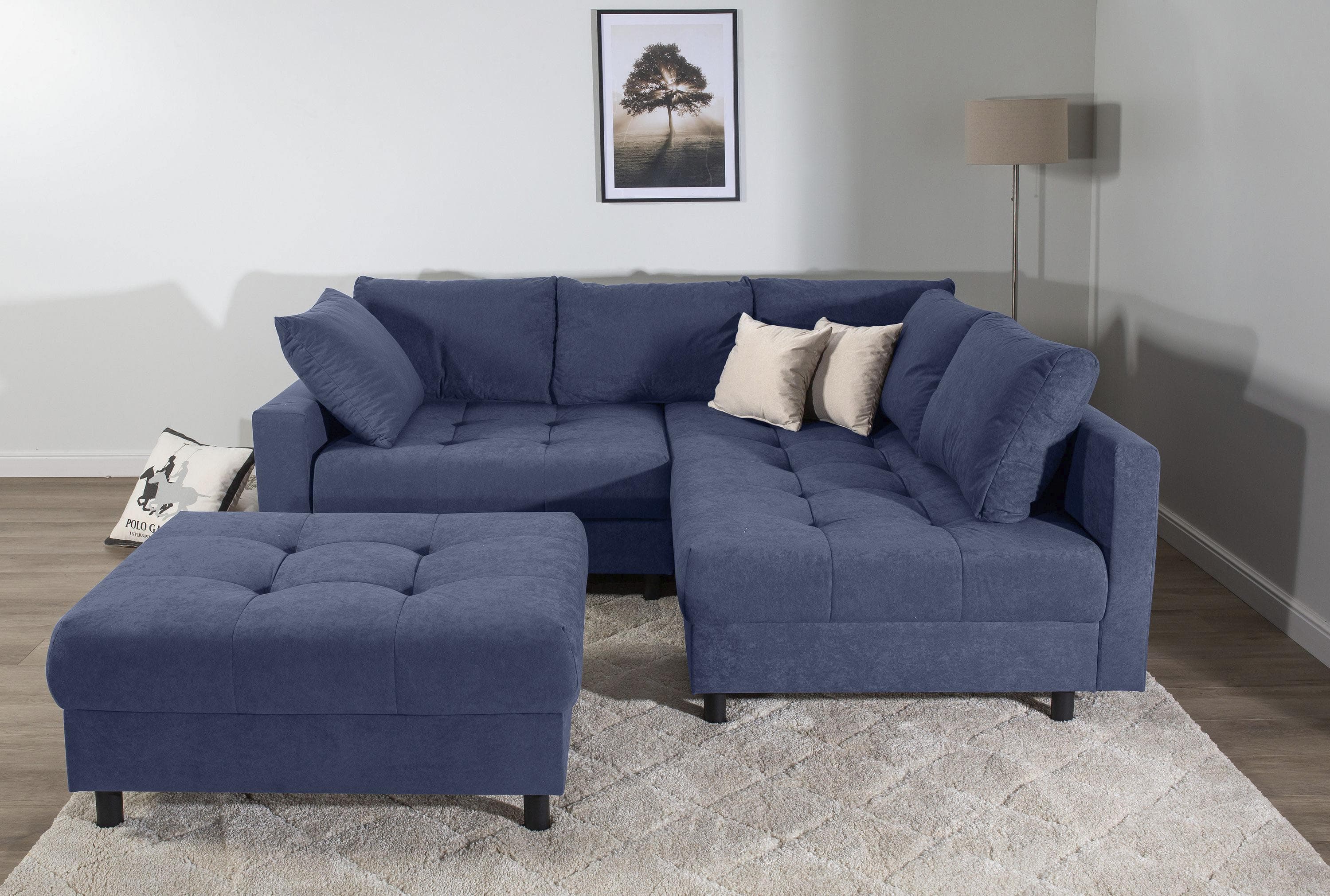 Ecksofa COLLECTION AB Toni L-Form 215 cm Blau Federkern