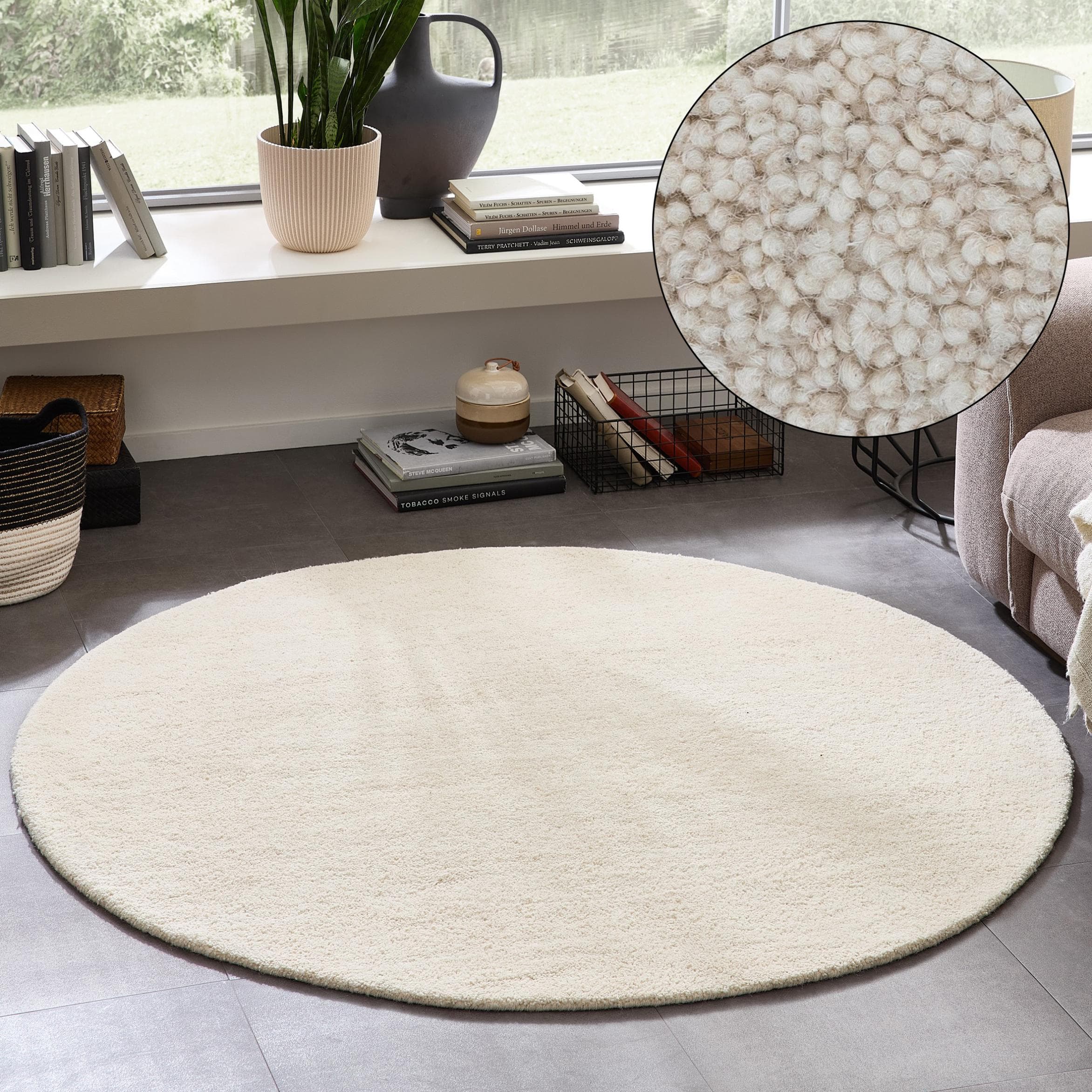 THEKO Gabbeh Wollteppich Rund Beige Handgefertigt 190cm
