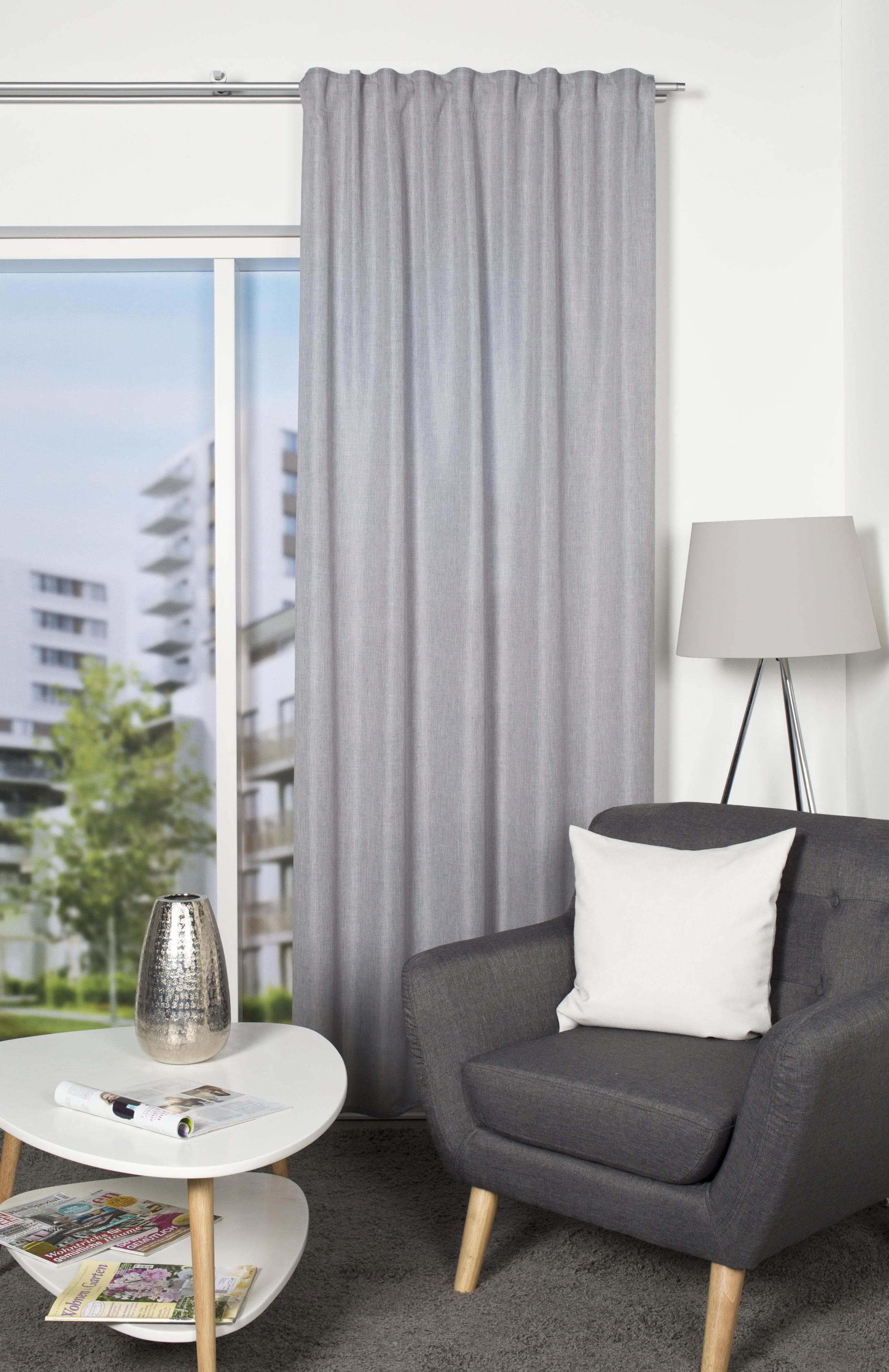 HOME WOHNIDEEN OXFORD Gardine Grau Blickdicht Polyester