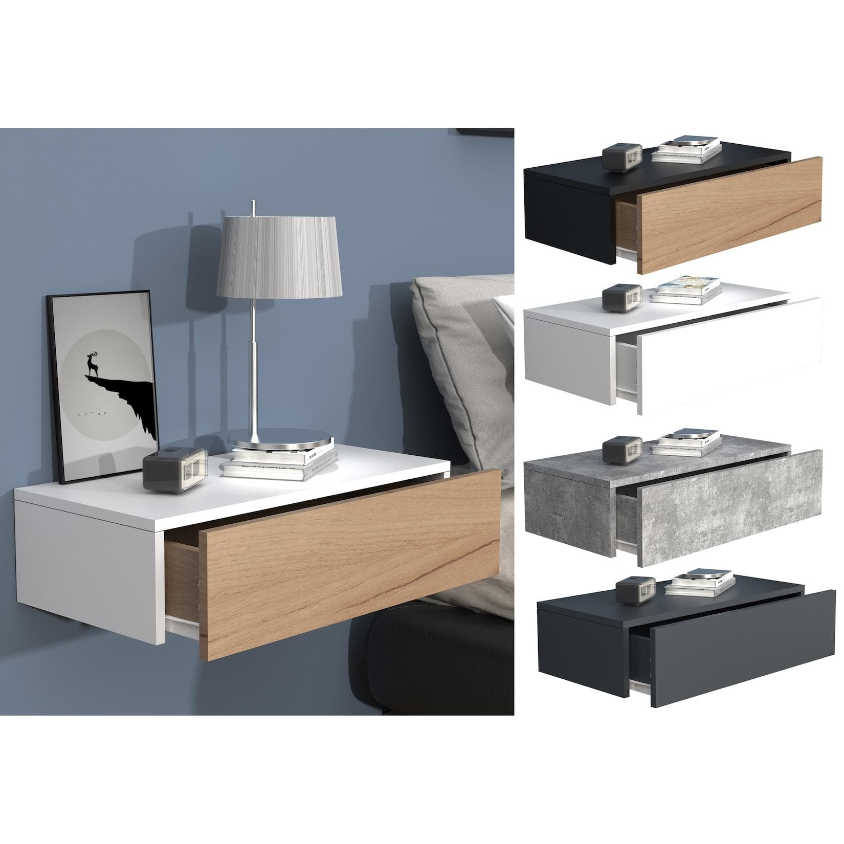 VCM Nachtschrank Usal M 60 cm Wandboard mit Schublade