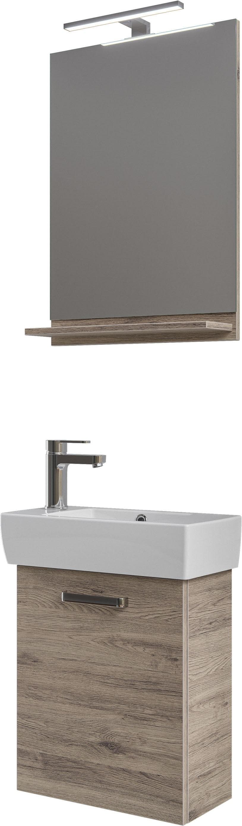 Badmöbel-Set SAPHIR 4-teilig mit Spiegel und LED-Leuchte Sanremo Eiche Terra