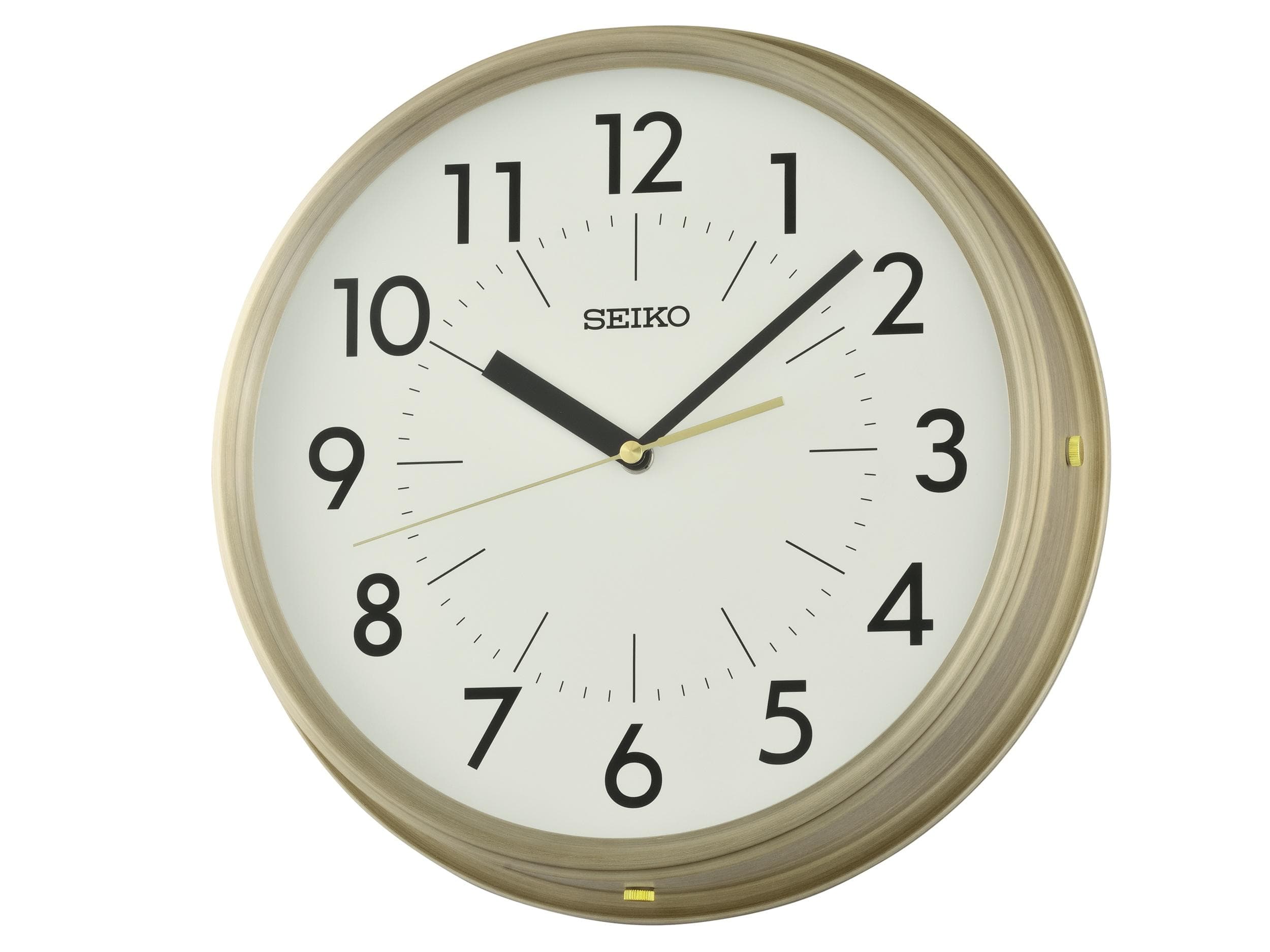 SEIKO Wanduhr Goldfarben Aluminium Quarzuhr mit durchlaufender Sekunde