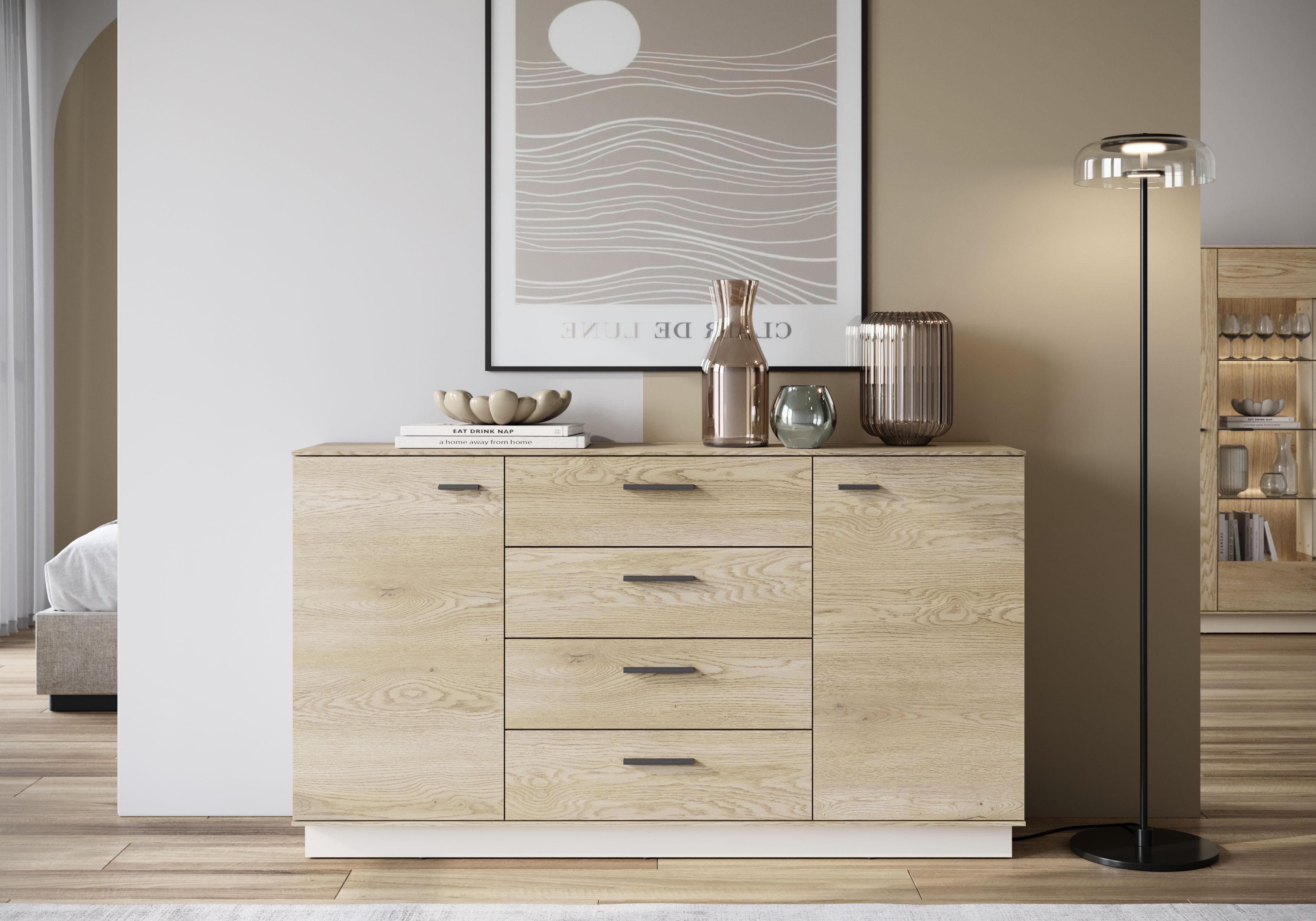 Home Affaire Kommode LAGOON Cremona Eiche 4 Schubladen 2 Türen