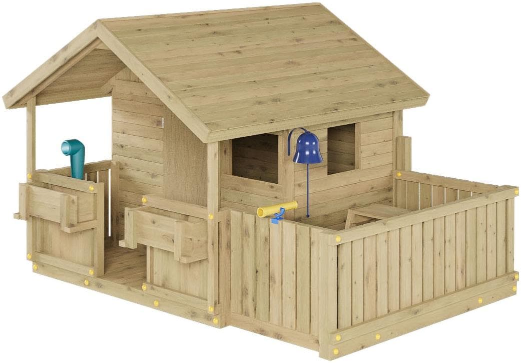 Fungoo SUNNY BANDCORNER Spielhaus natur mit Veranda und Picknicktisch