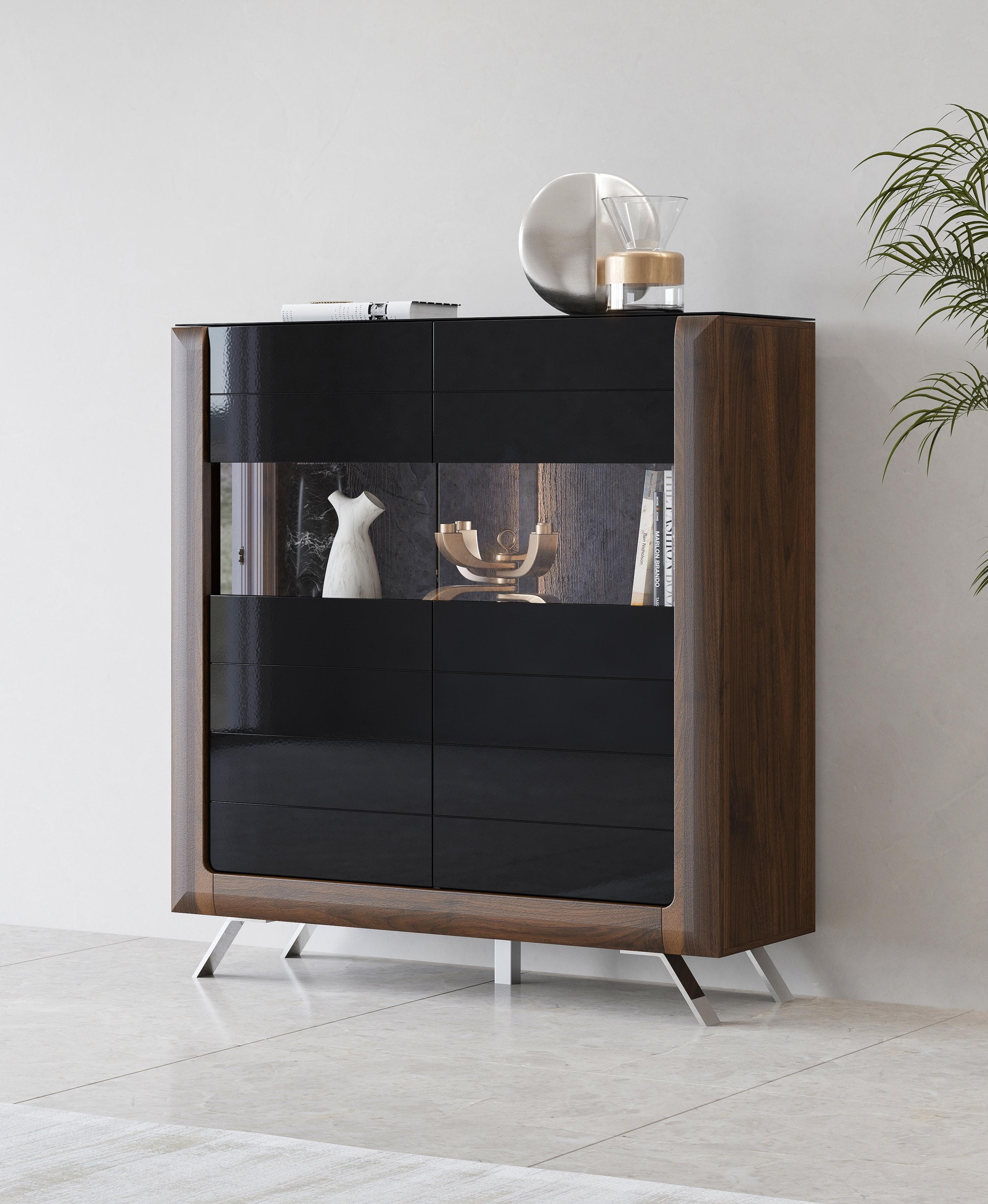 HOME AFFAIRE Highboard Kasai Schwarz Hochglanz mit Glastüren