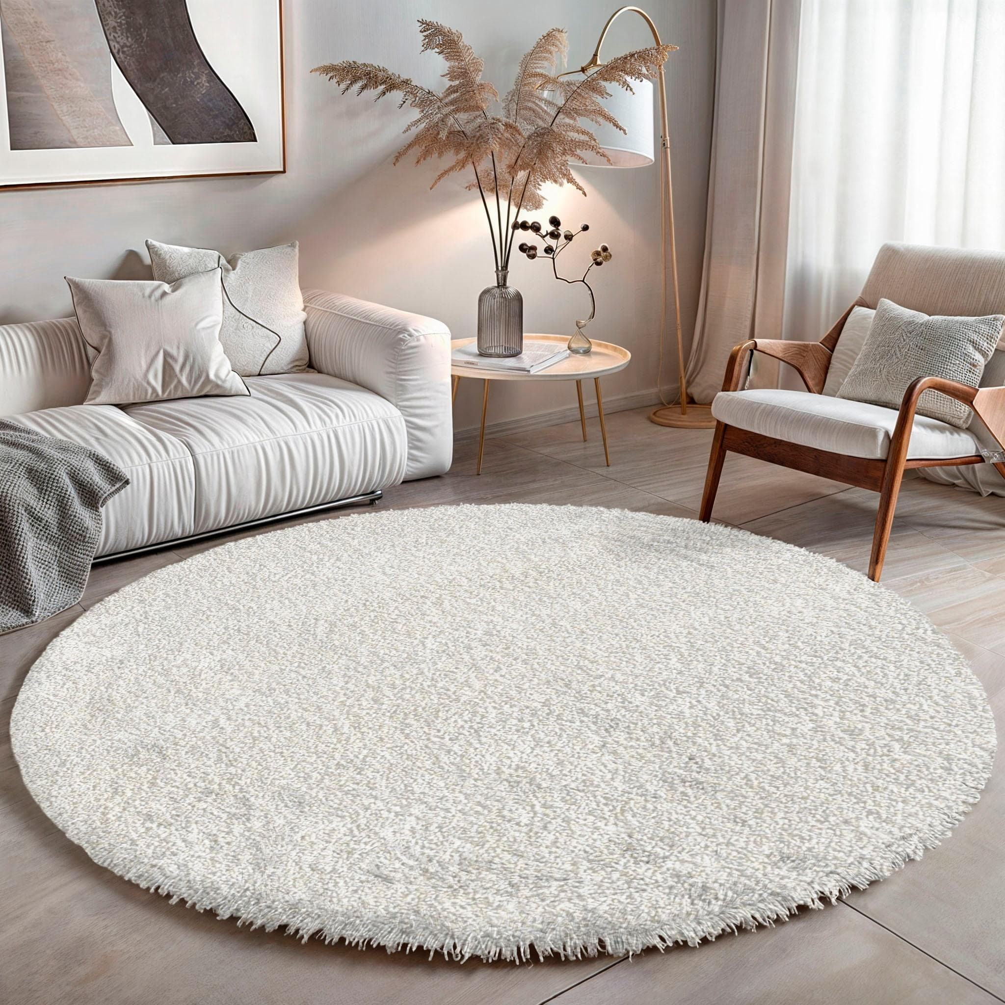 OTTO home Hochflor-Teppich Banji Rund Uni Creme