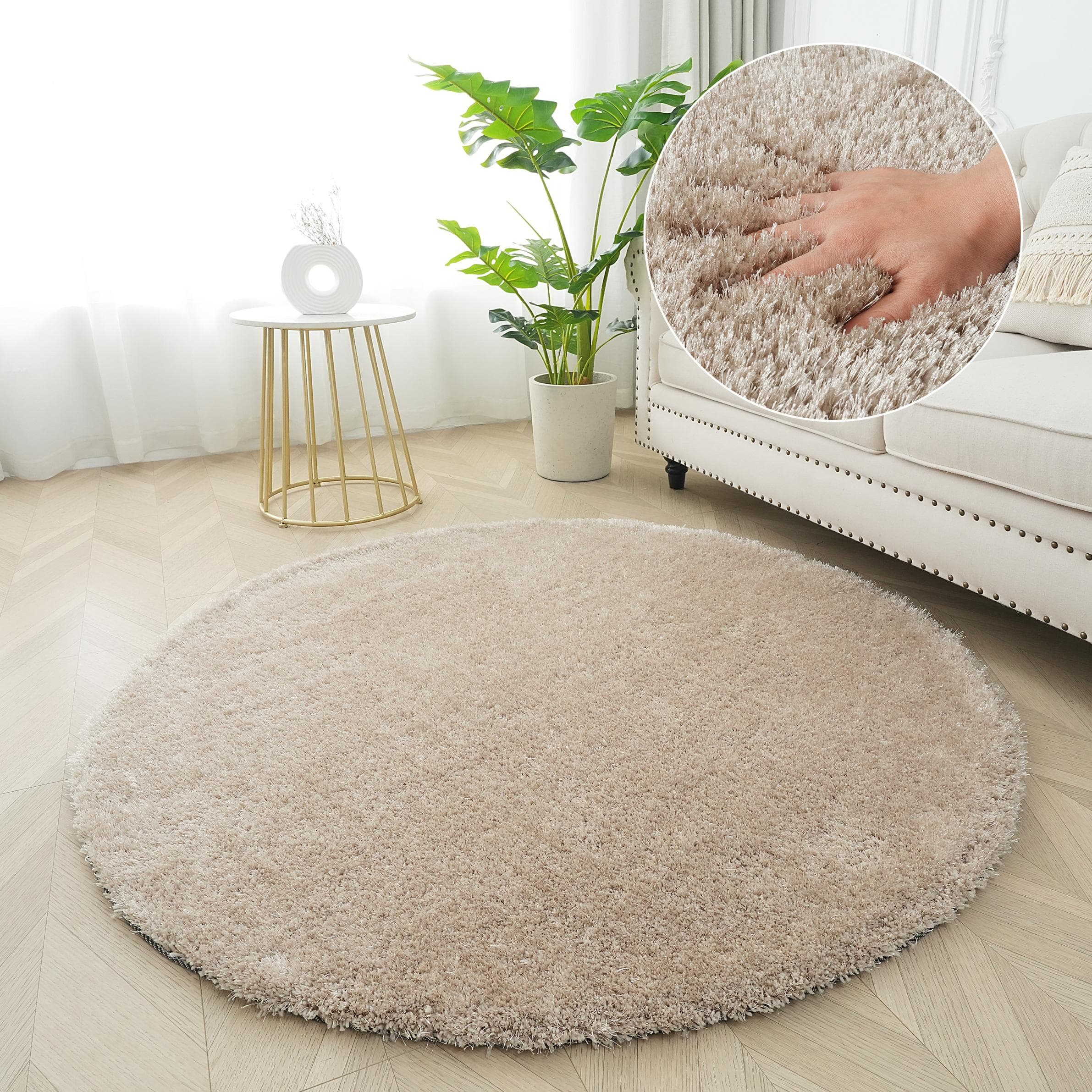 Bruno Banani Hochflor-Teppich Dana Rund Beige 140cm