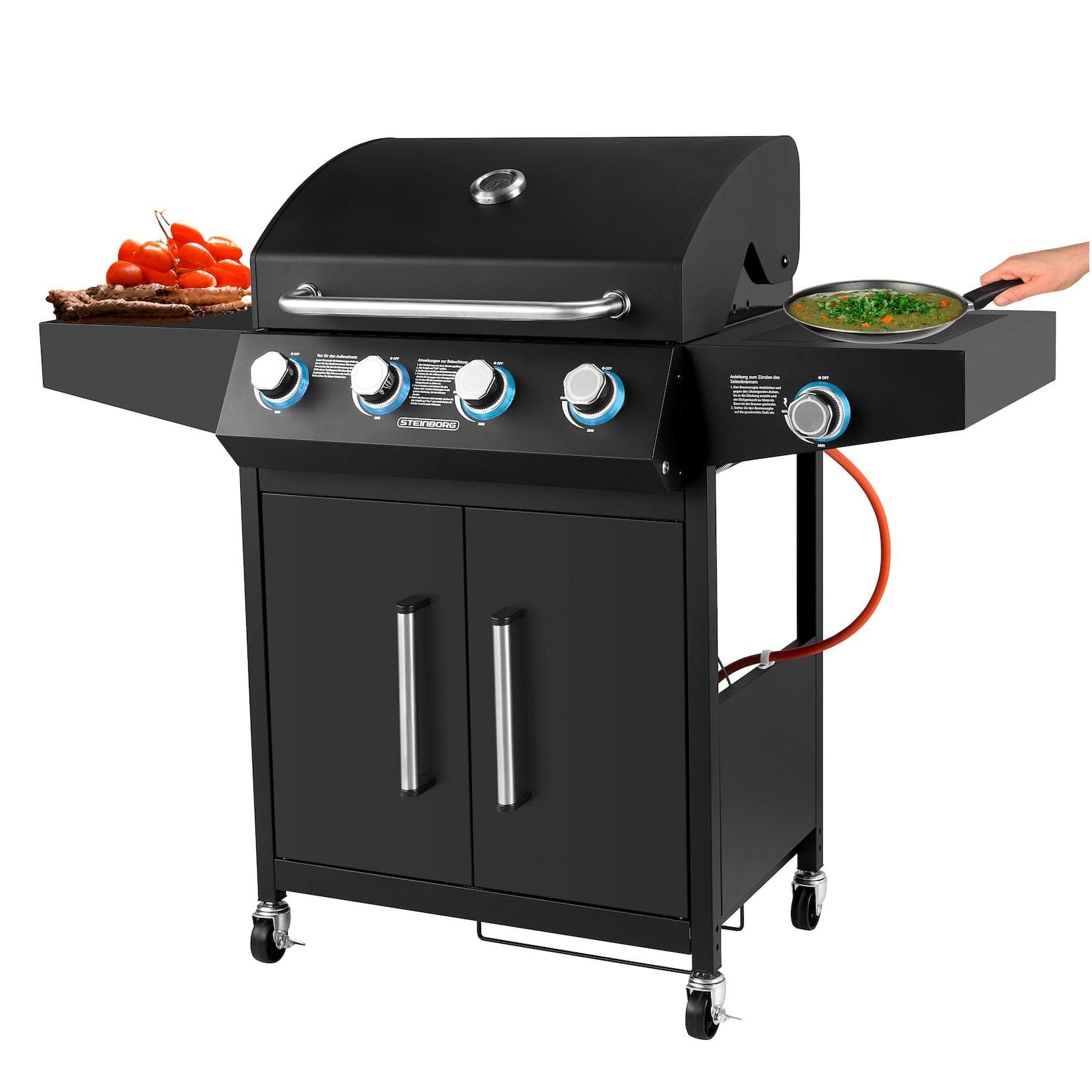 Steinborg Gasgrill 4 Brenner mit Seitenbrenner & Beleuchteten Drehknöpfen