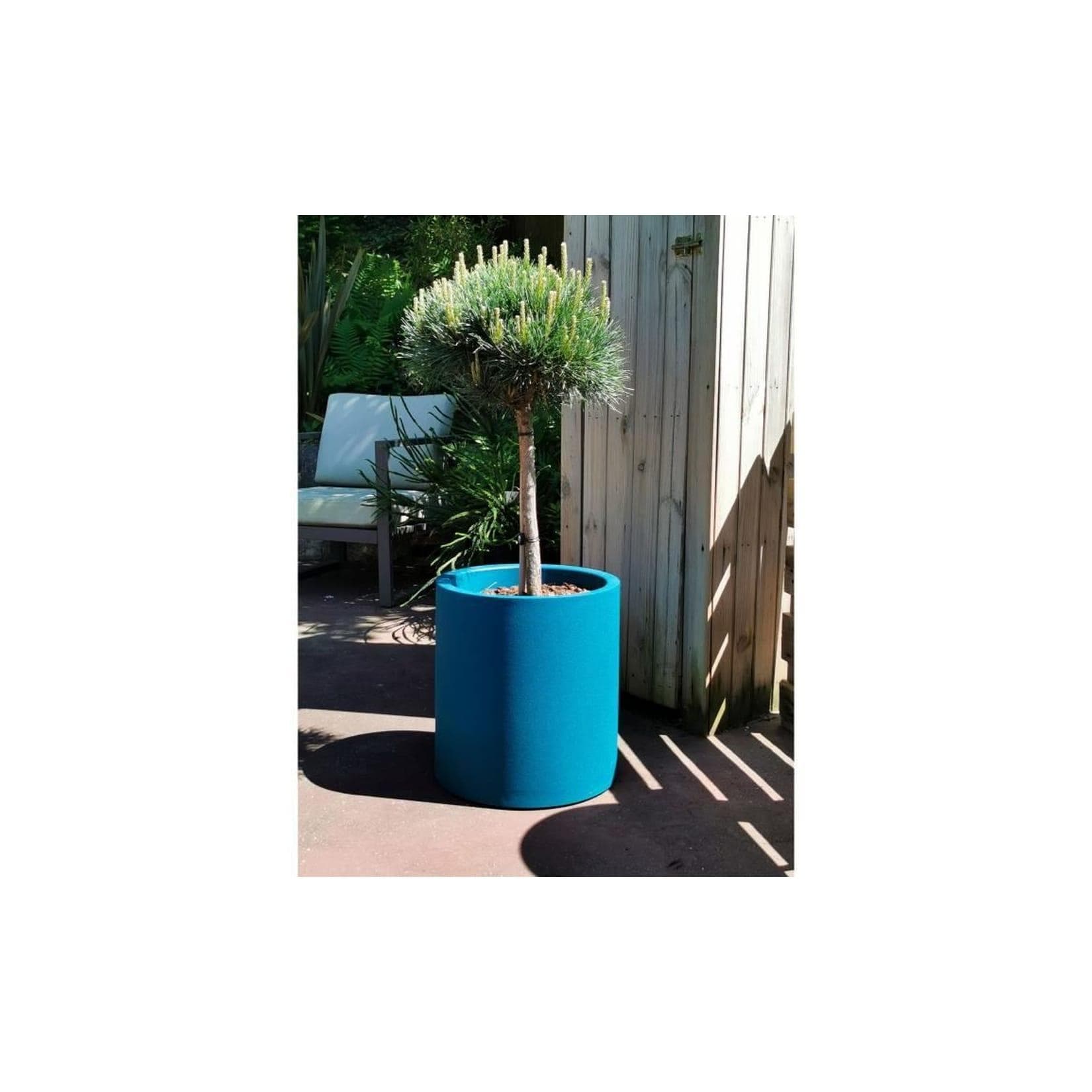RIVIERA GRANIT Blauer Runder Blumenkasten Kunststoff 50 cm