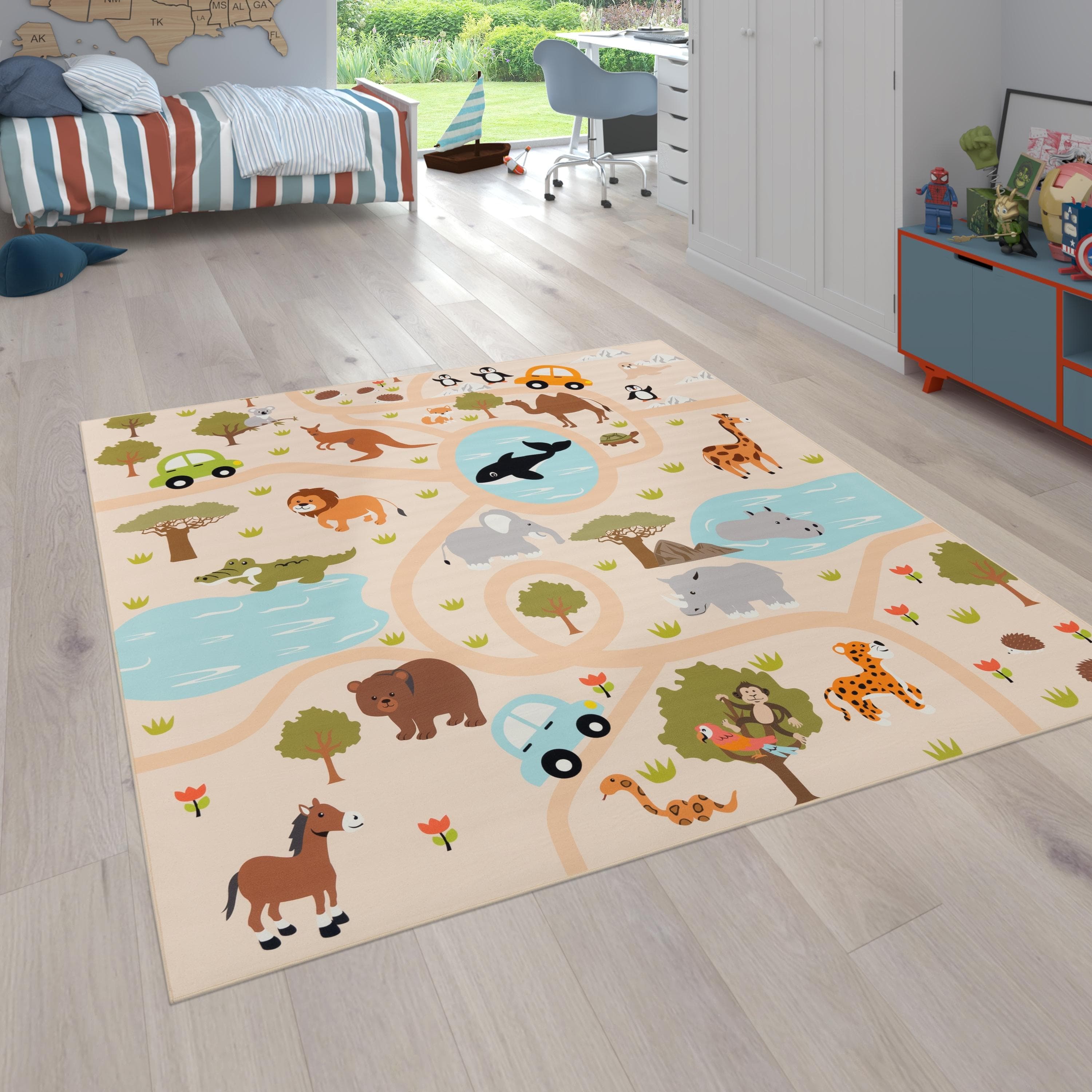 PACO HOME Kinderteppich Bino 580 Bunt Motiv Straße & Autos