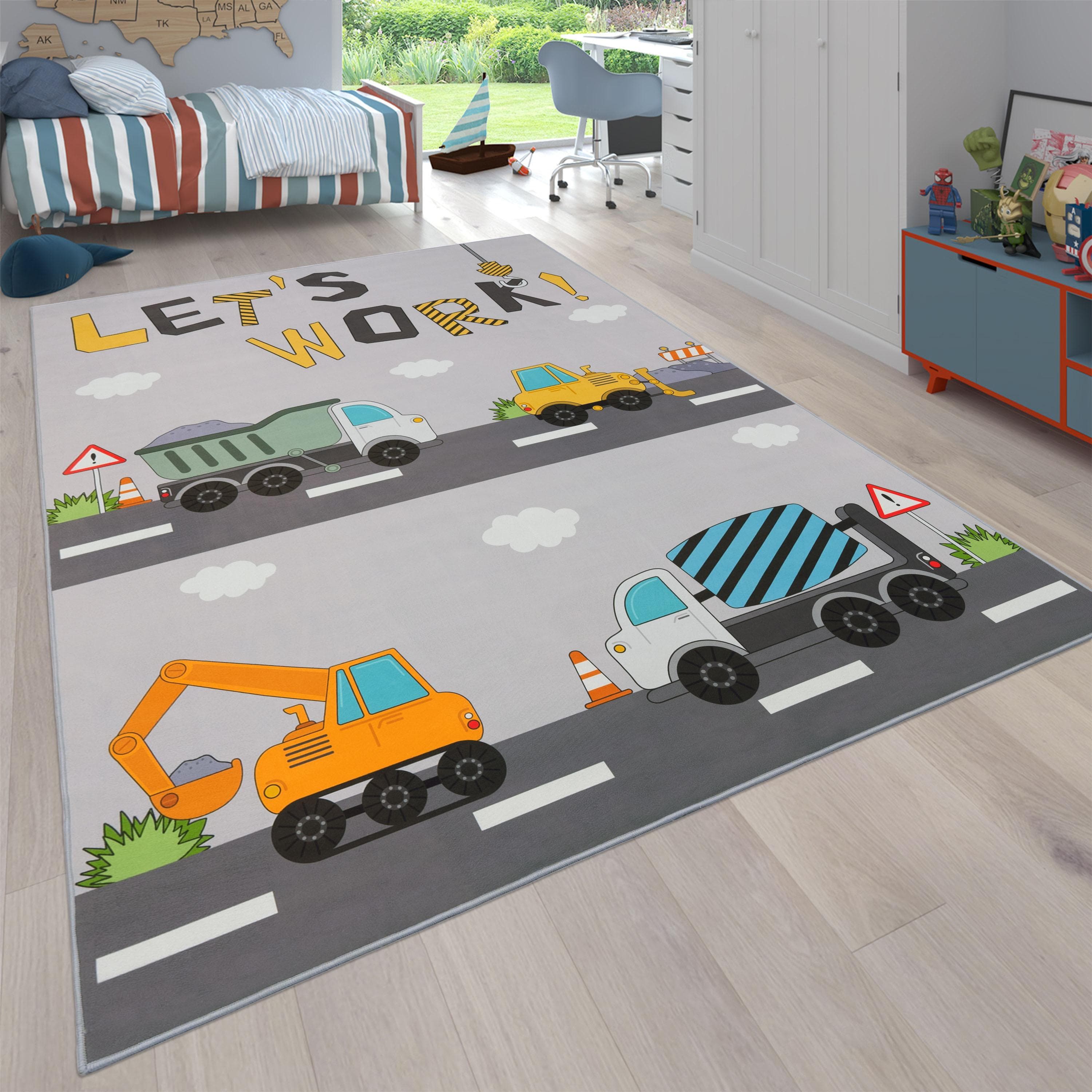 Paco Home Kinderteppich Bino 578 Grau Motiv Autos